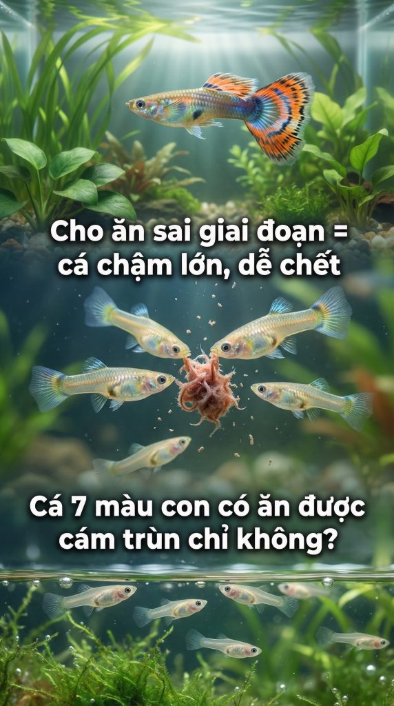 cá 7 màu con ăn cám trùn chỉ được không