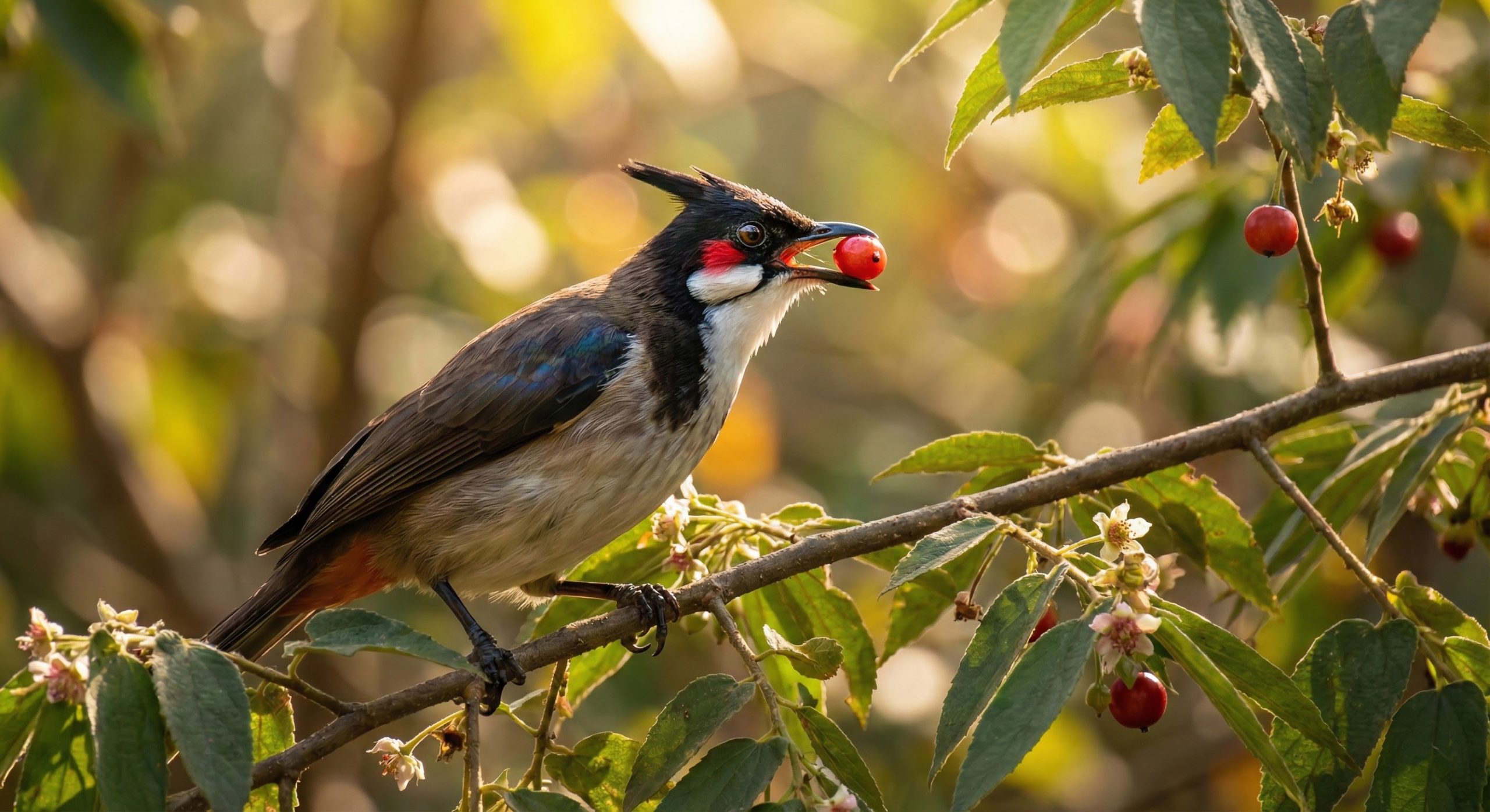Chim chào mào mượt lông nhờ ăn trái cây.