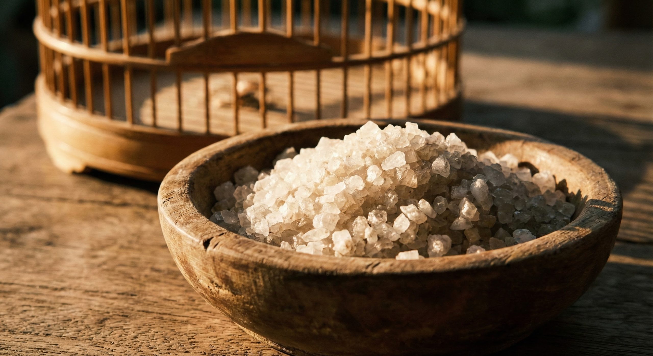 Bát muối hột tự nhiên dùng để tắm cho chim.