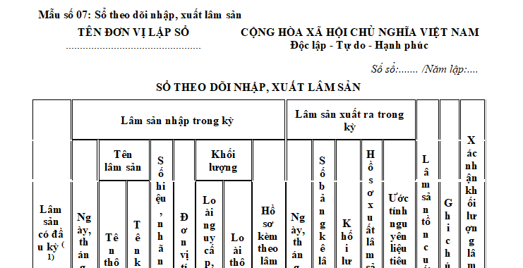 Mẫu bảng kê lâm sản và sổ theo dõi vật nuôi mẫu 16 có dấu đỏ.