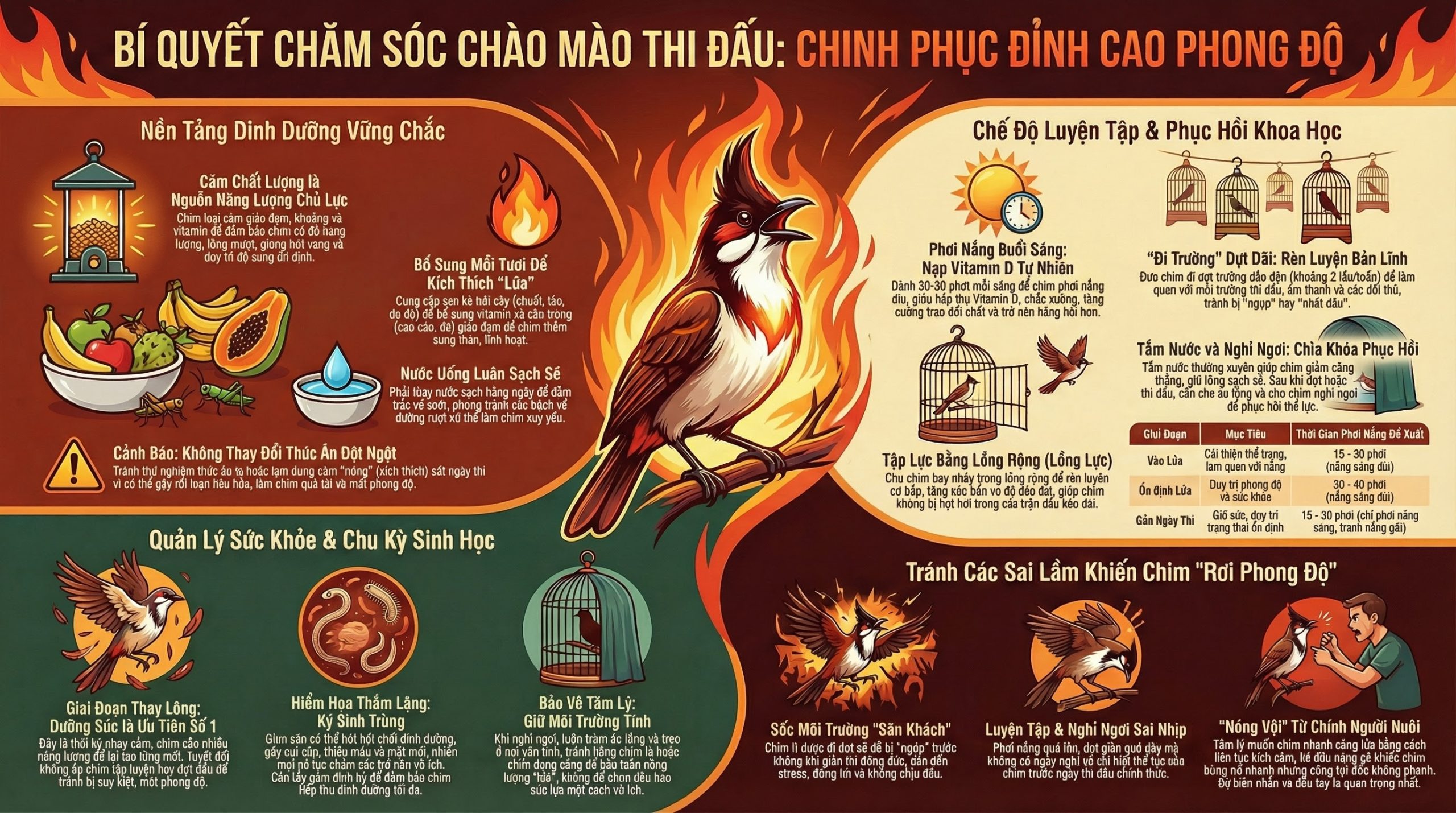4 Yếu Tố Quyết Định Phong Độ Chim Thi Đấu & Cách Khắc Phục - Taichel