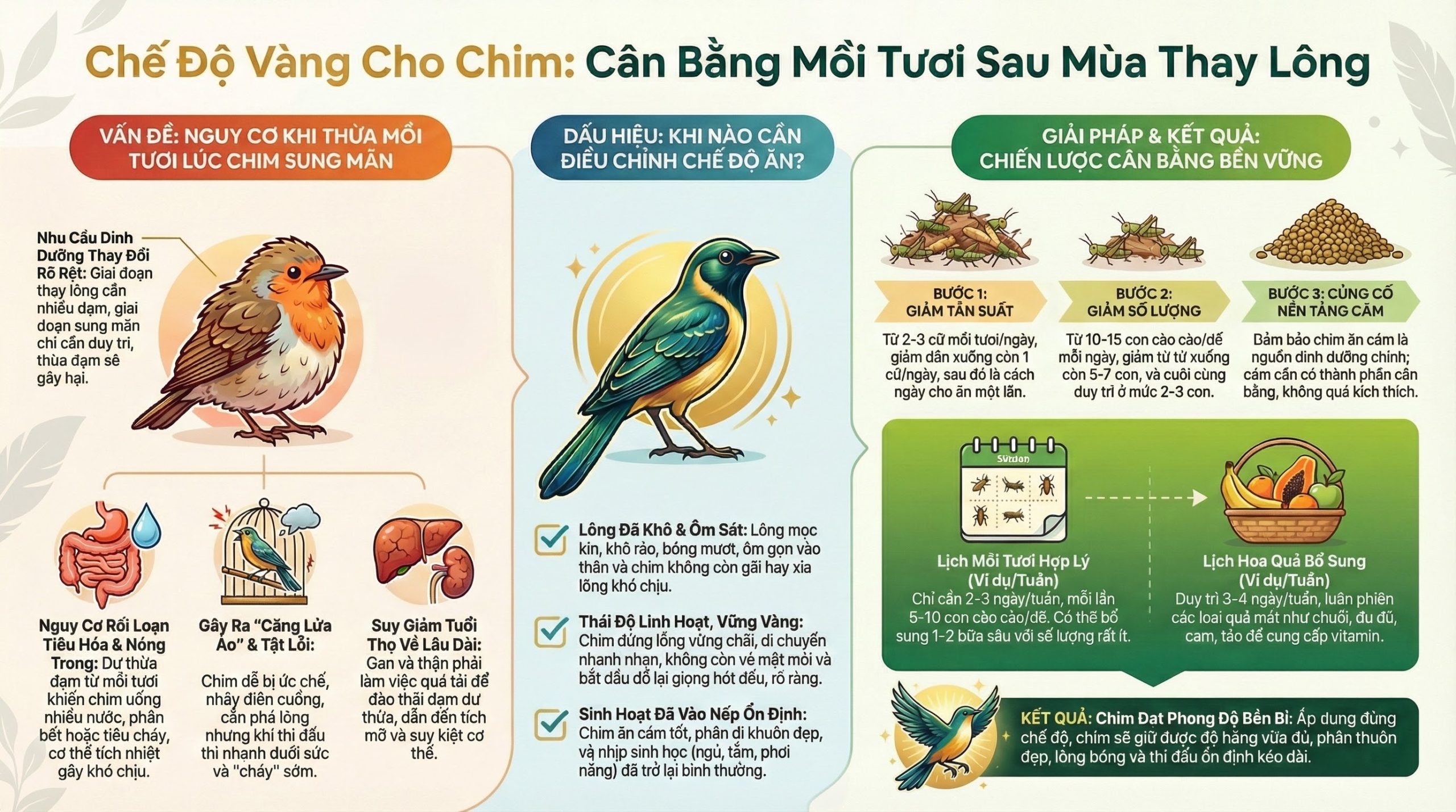 Biểu đồ điều chỉnh lượng mồi tươi cho chim theo giai đoạn.