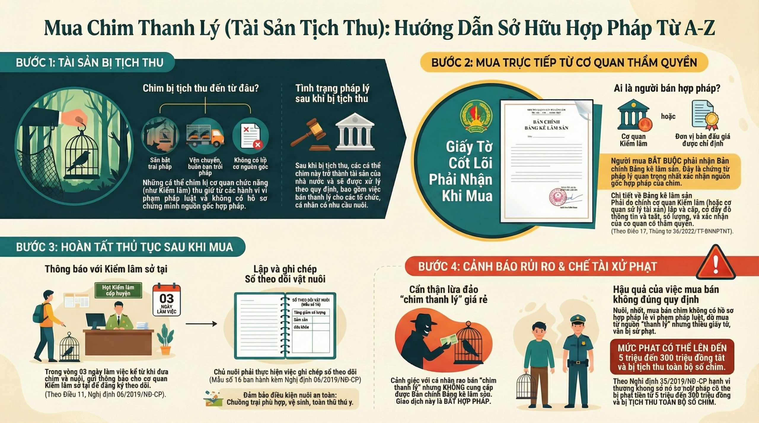 Sơ đồ quy trình hợp pháp hóa chim thanh lý tịch thu.