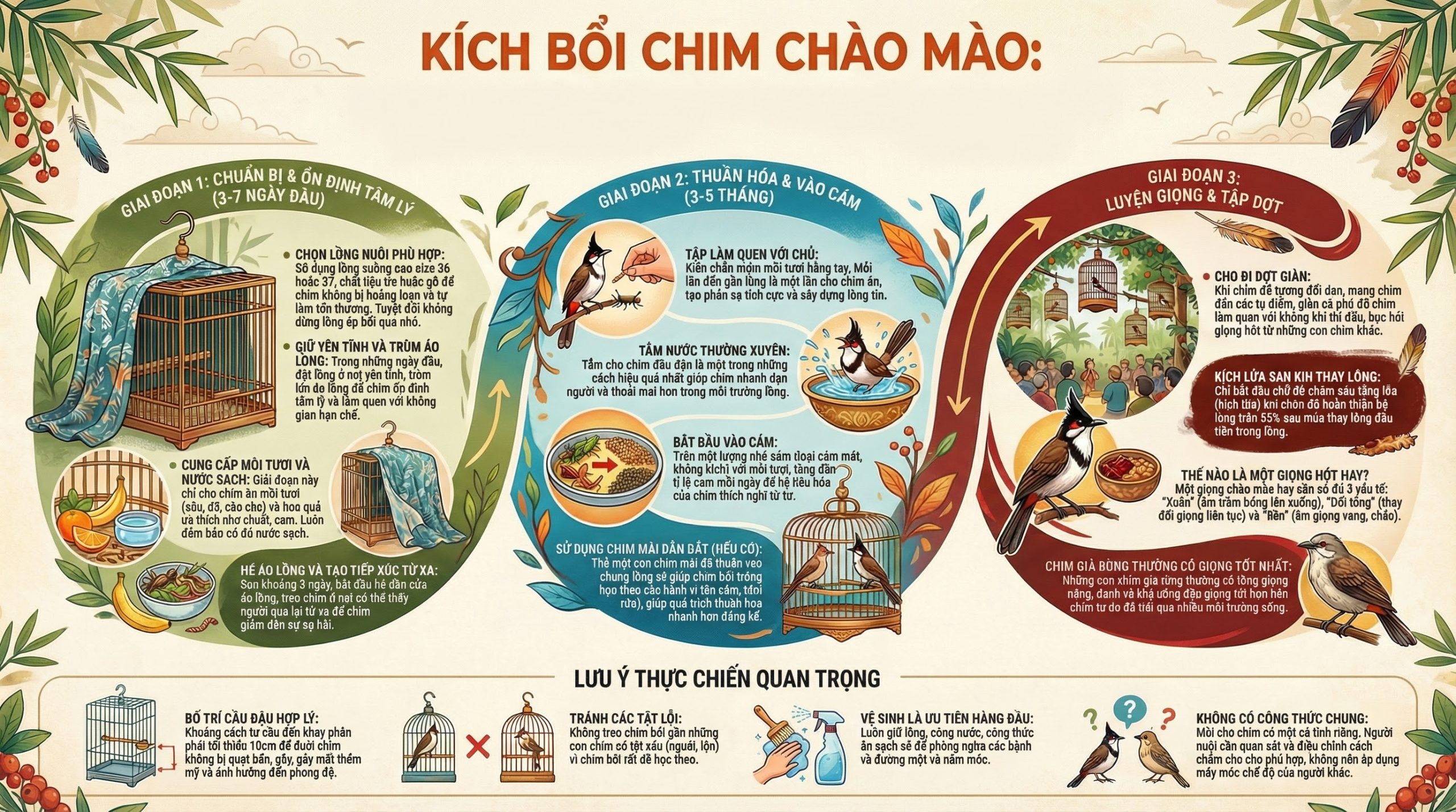 Infographic quy trình kích bổi chào mào 4 giai đoạn.