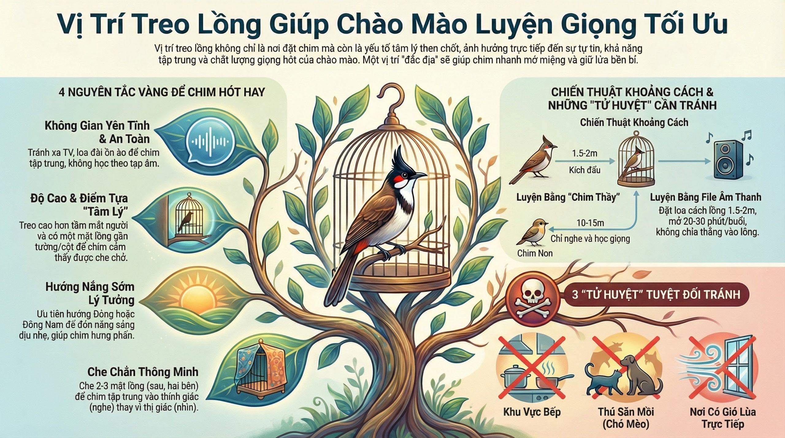 Sơ đồ khoảng cách treo lồng luyện giọng chim chào mào.