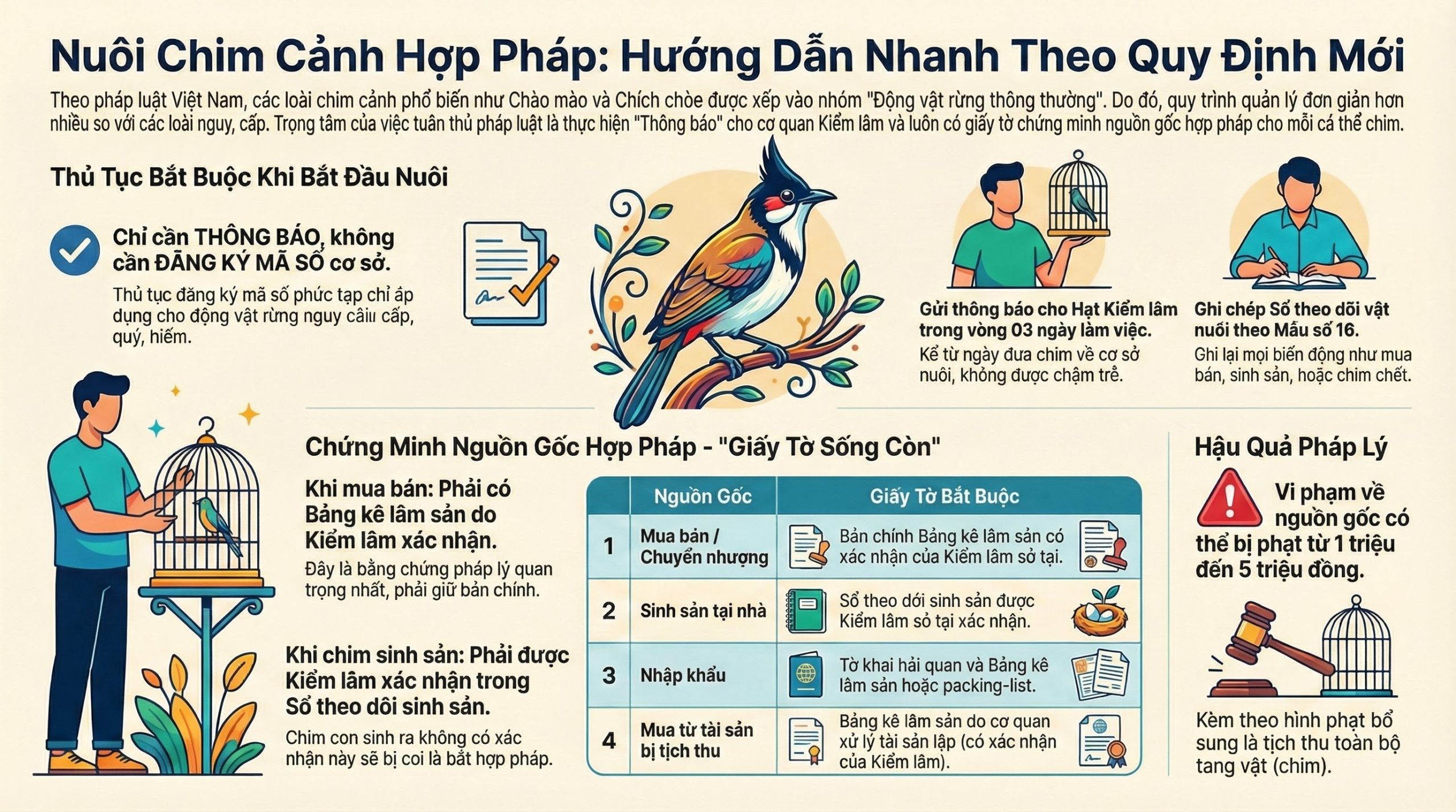 Sơ đồ thủ tục nuôi chim cảnh hợp pháp.