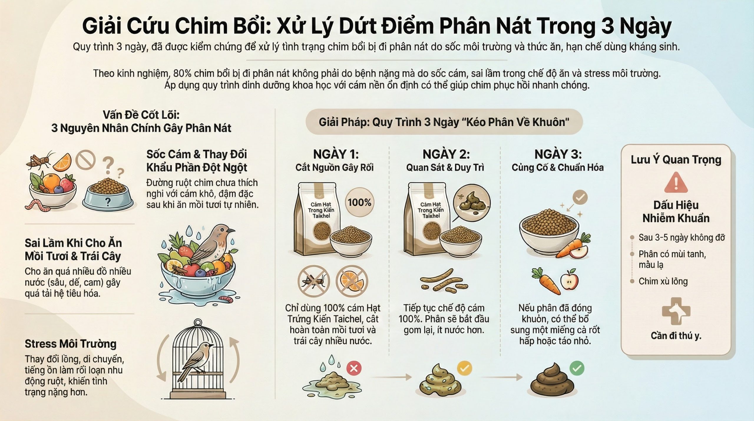 Infographic nguyên nhân chim bổi đi phân nát.