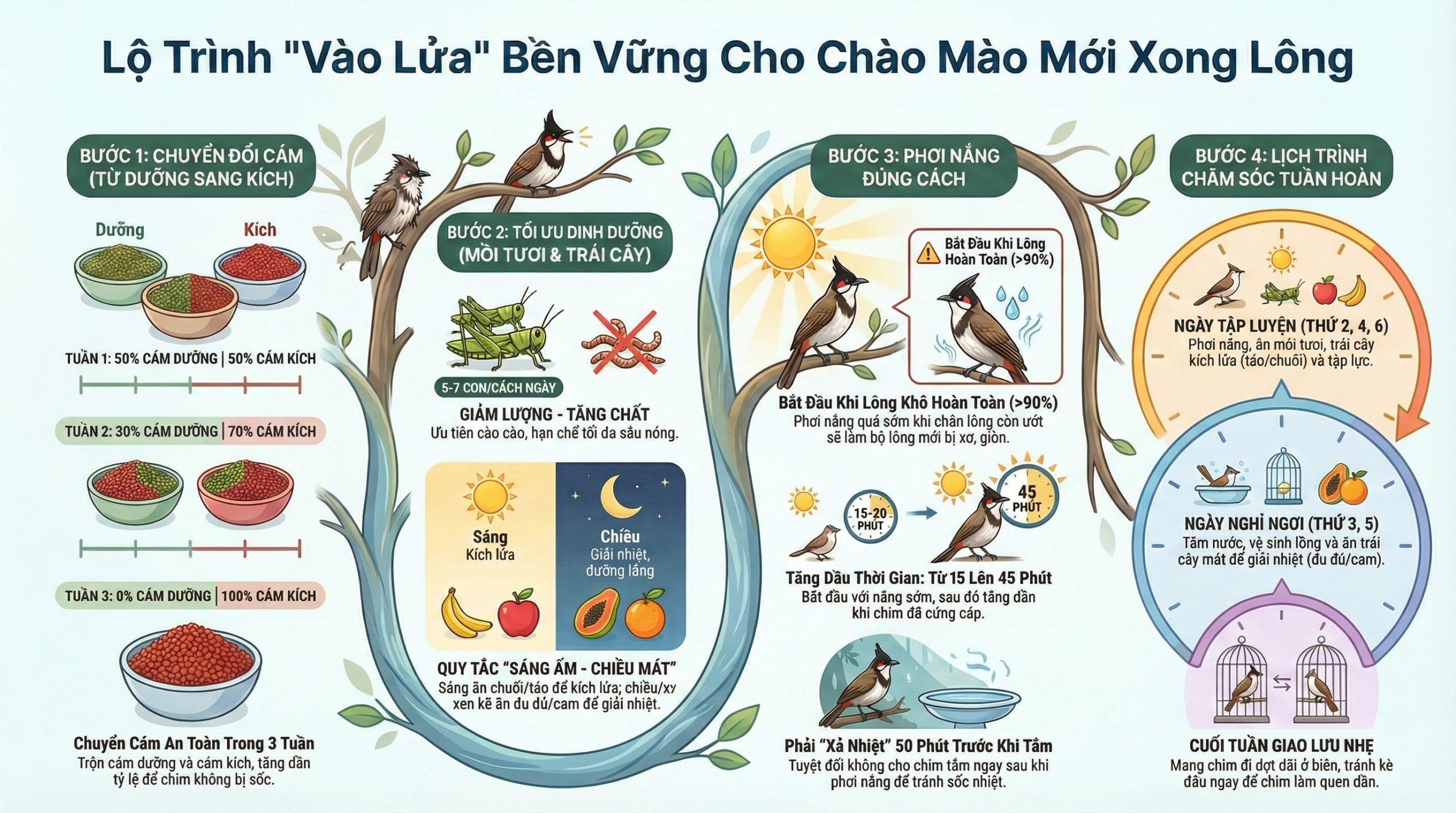 Sơ đồ lộ trình vào lửa cho chim chào mào sau thay lông.