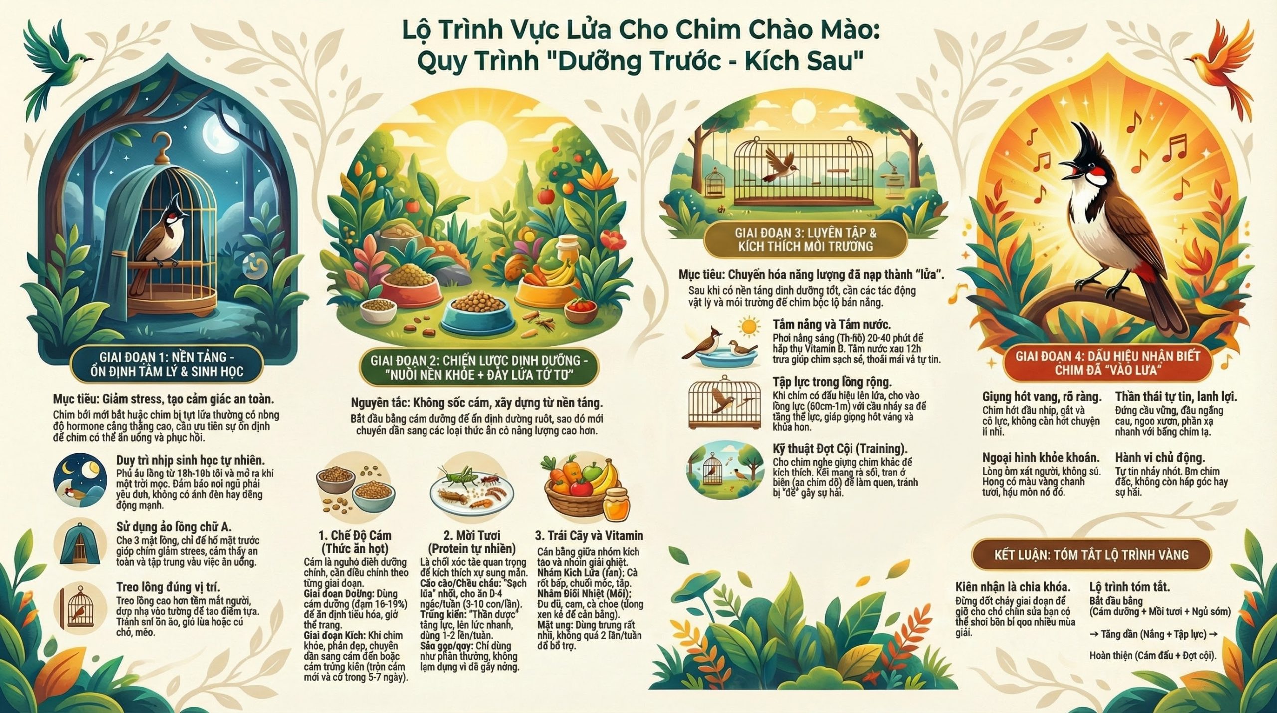 Sơ đồ quy trình kích bổi chào mào 4 giai đoạn.