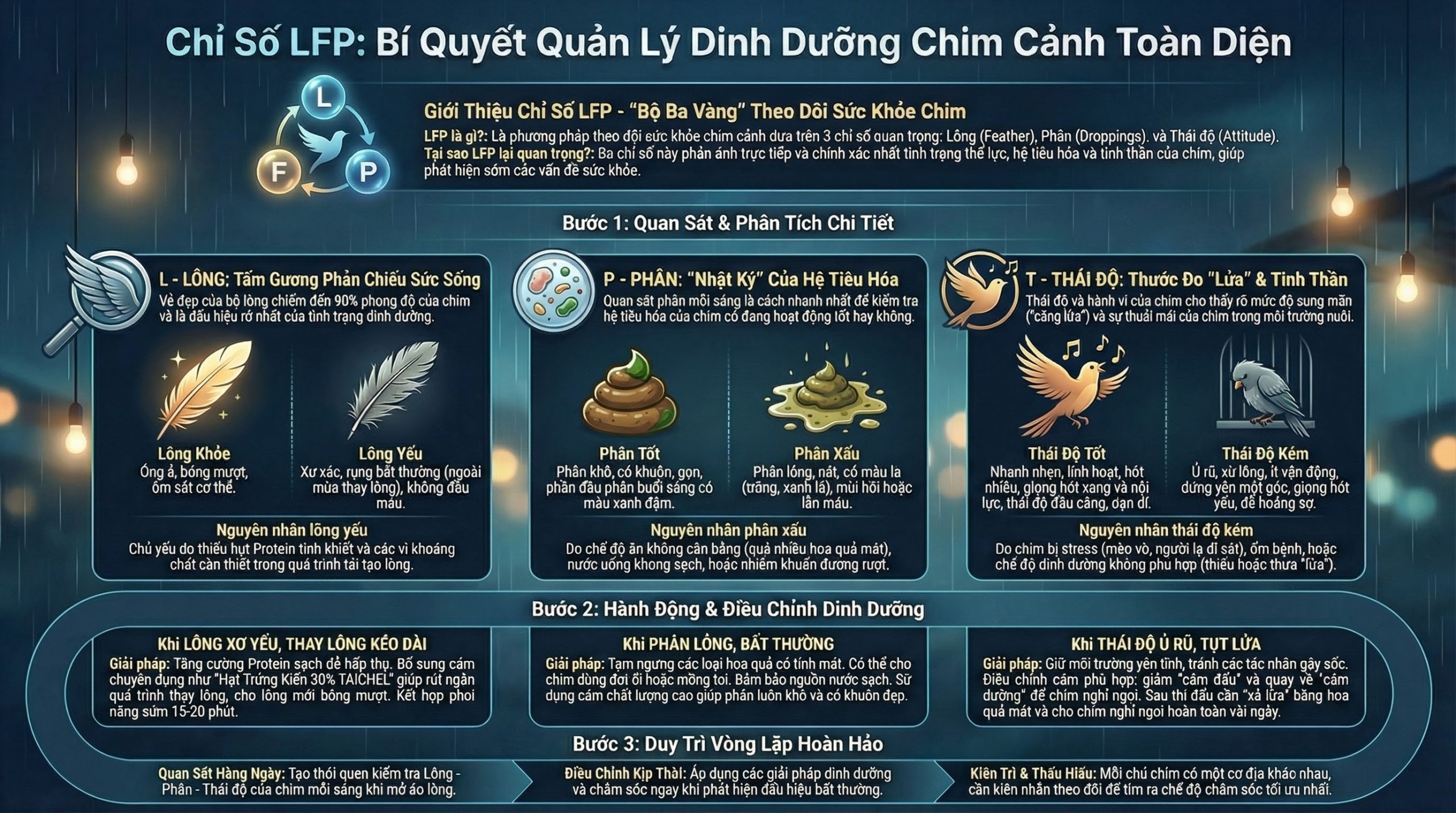 Bảng kiểm tra sức khỏe chim qua phân và lông.