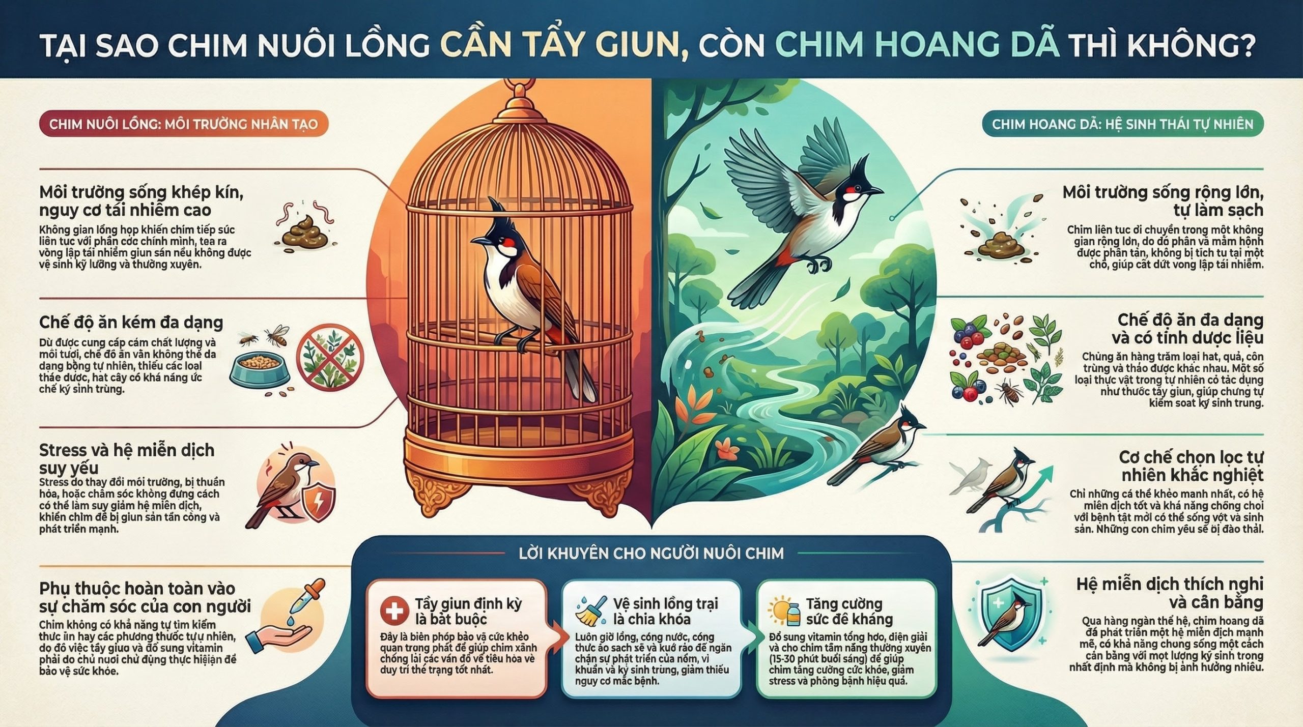 Bảng so sánh nguy cơ nhiễm giun sán ở chim.