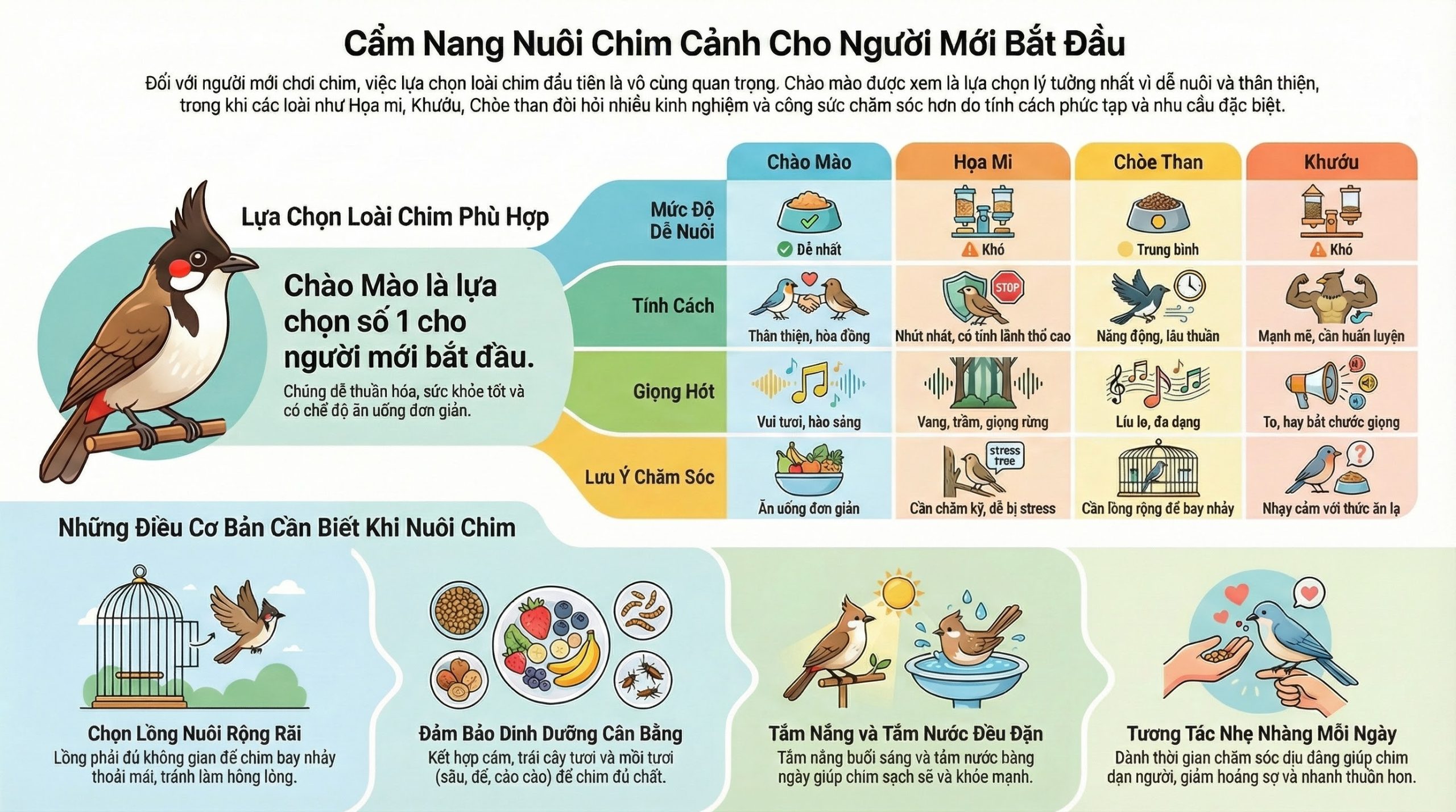 Nuôi chim Họa Mi Khướu Chòe khác Chào Mào