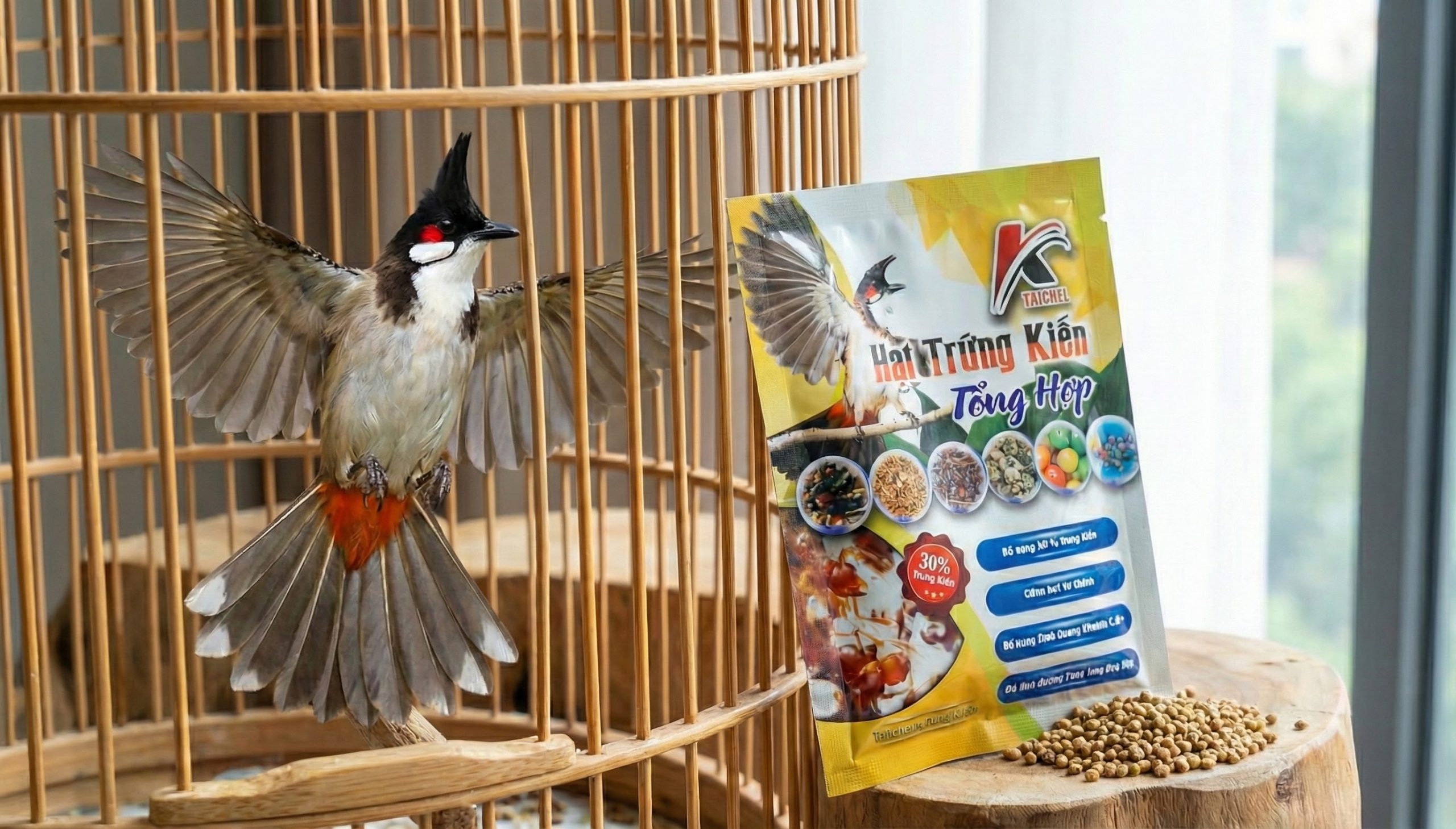 Chào mào thay lông mượt mà nhờ ăn cám mát Taichel.