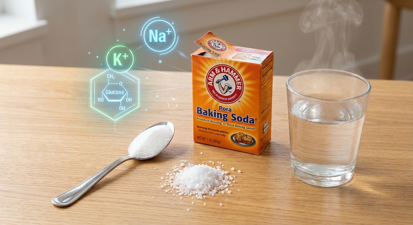 Các nguyên liệu pha chế điện giải cho chim gồm đường, muối và baking soda.