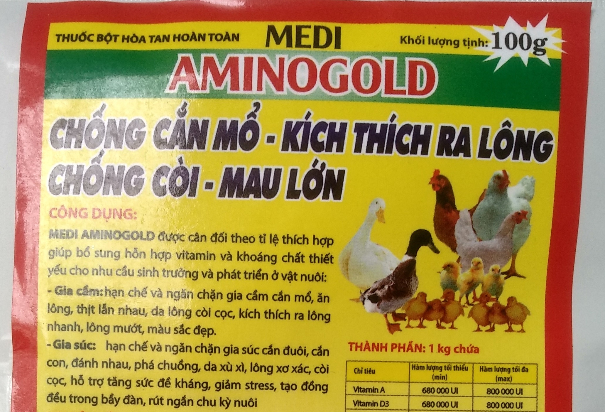 thuốc Amino Gold bổ sung Acid Amin và khoáng chất giúp chim chống stress, trị cắn lông.