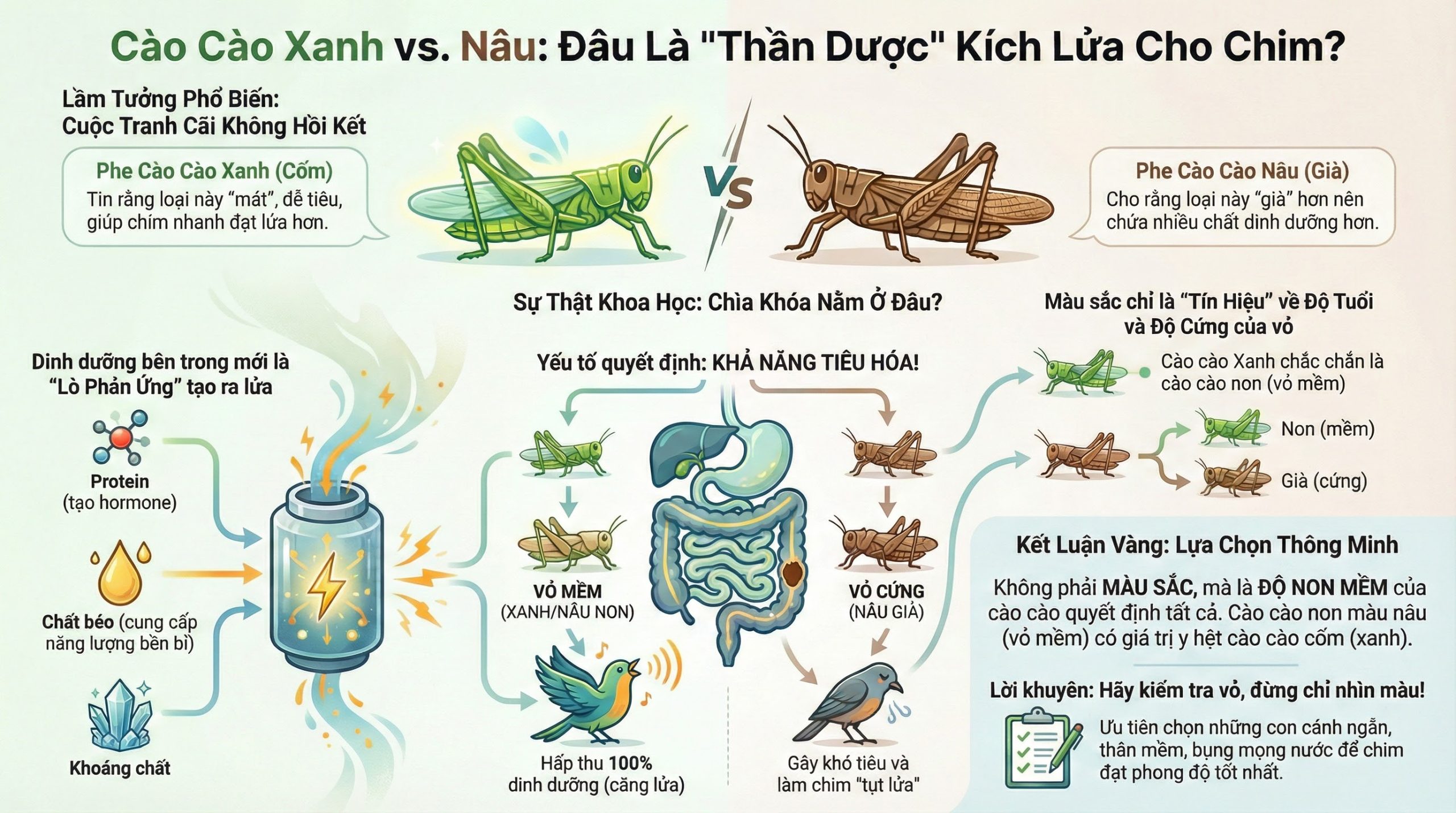So Sánh Dinh Dưỡng 3 Loại Cào Cào non cho chim 