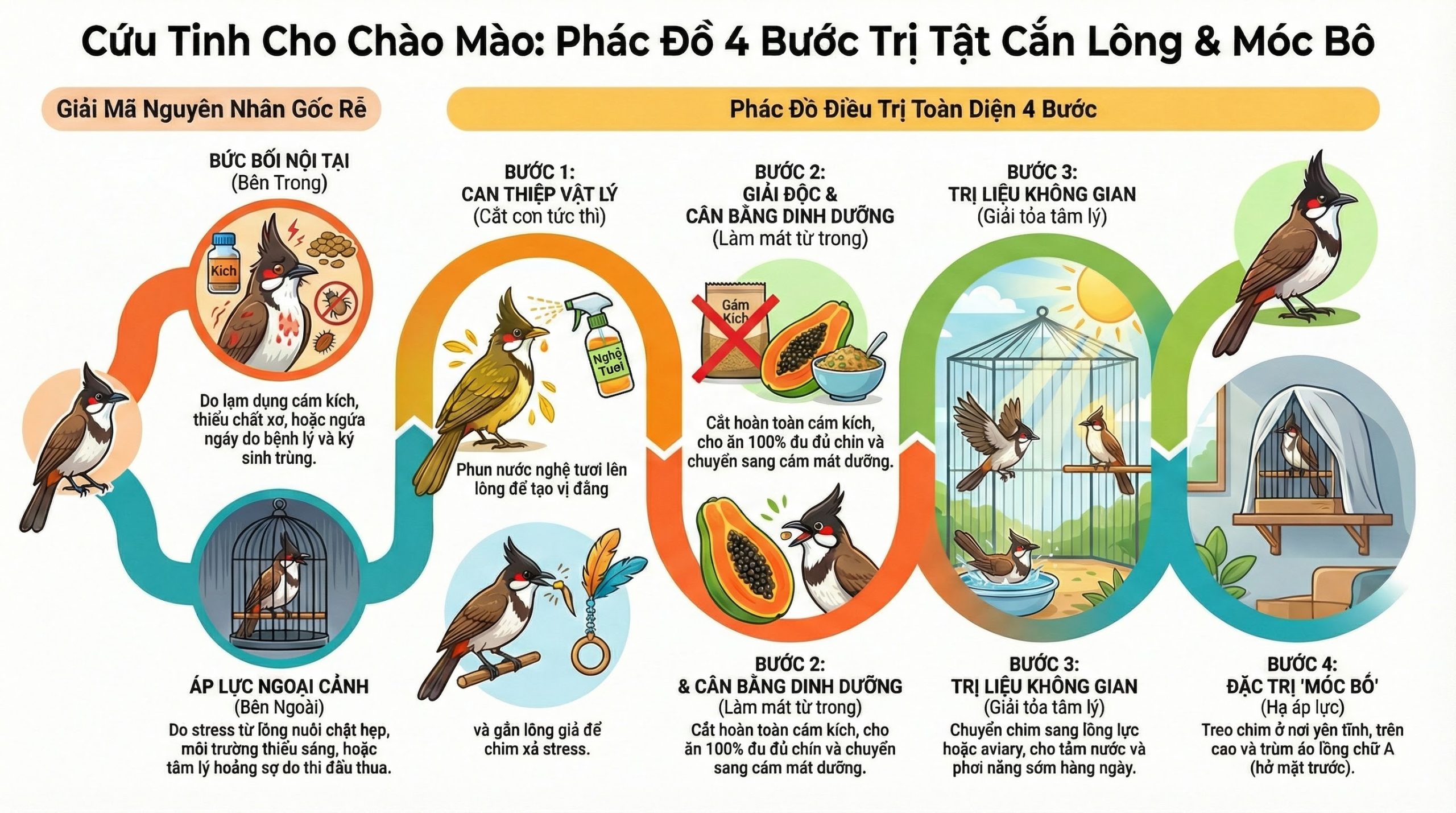 Sơ Đồ 4 Bước Điều Trị Cắn Lông.
