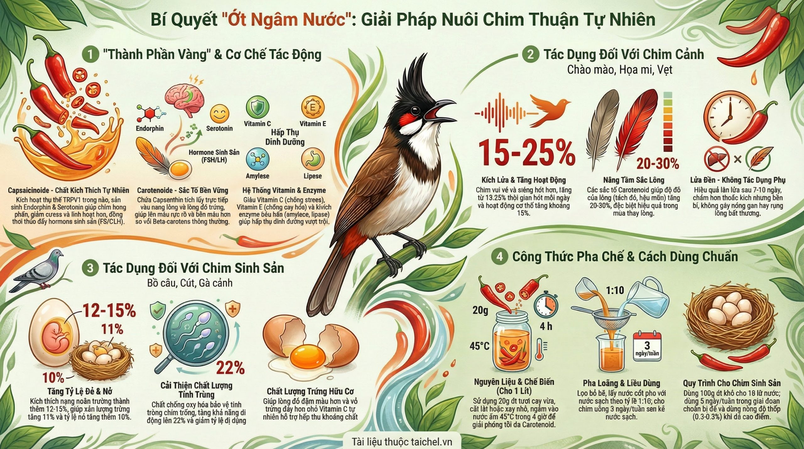 Sơ đồ tác động của Capsaicin lên não bộ và tuyến yên của chim.
