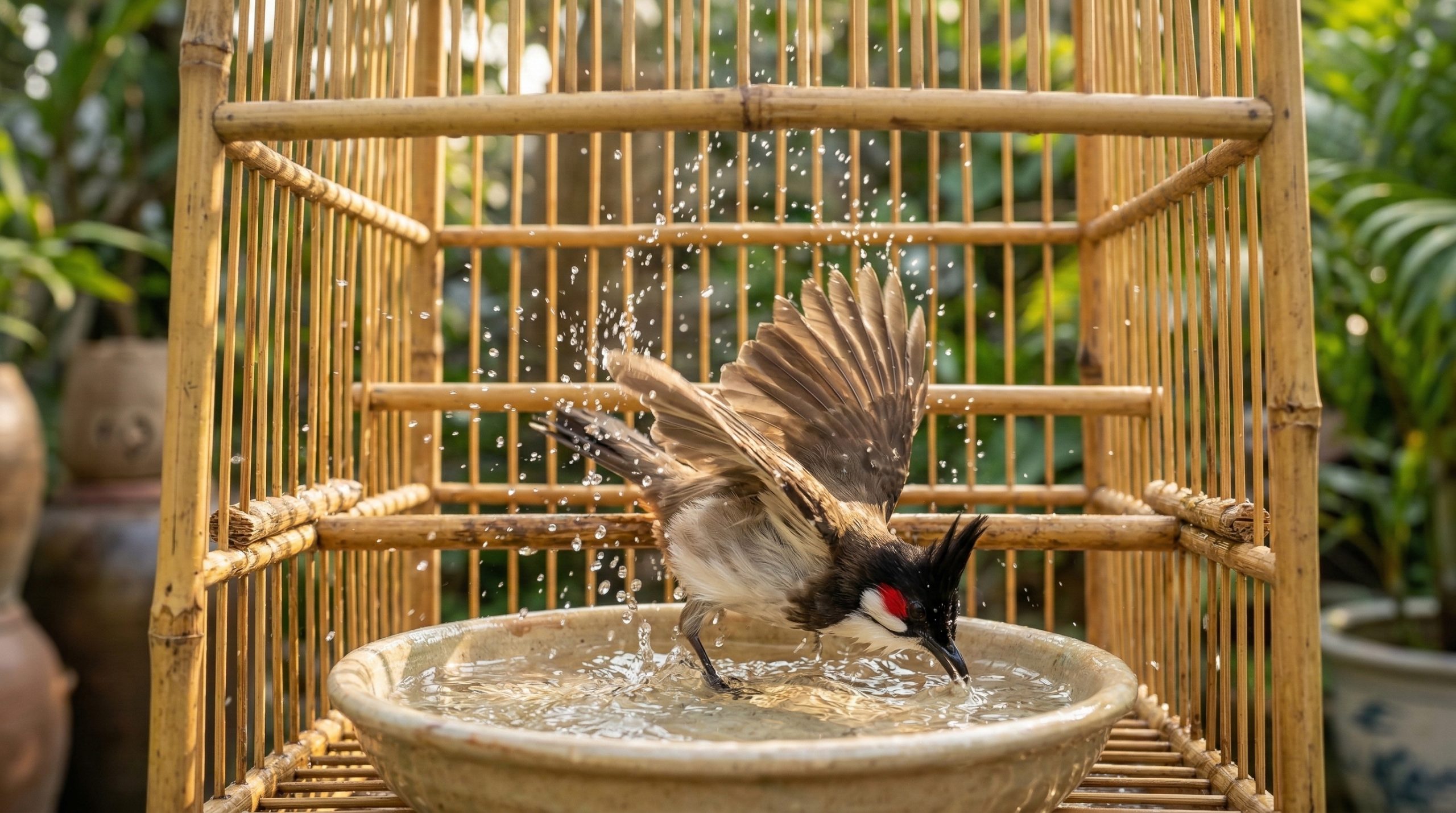 Cây quyết định nên tắm hay hoãn tắm cho chào mào thay lông