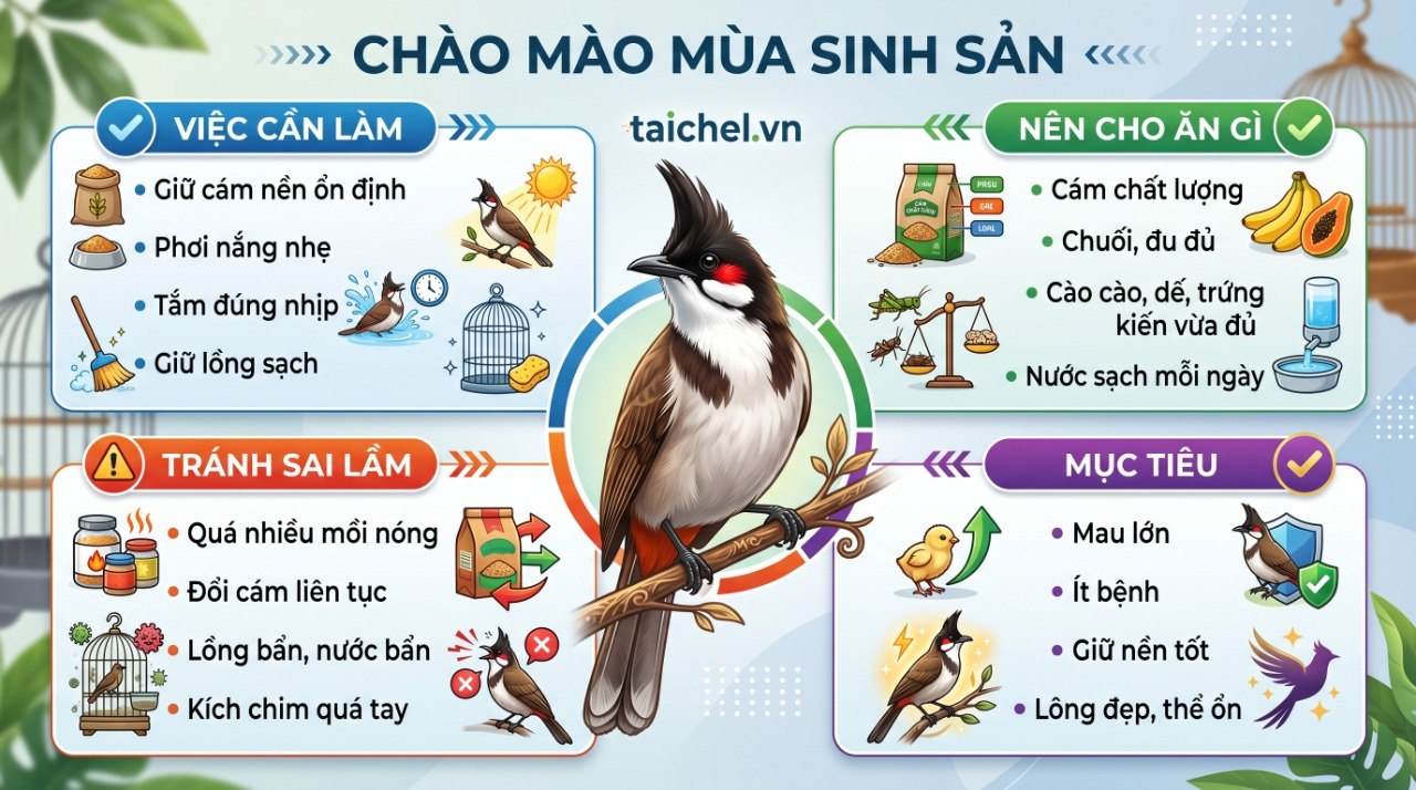 Infographic chăm chim chào mào mùa sinh sản