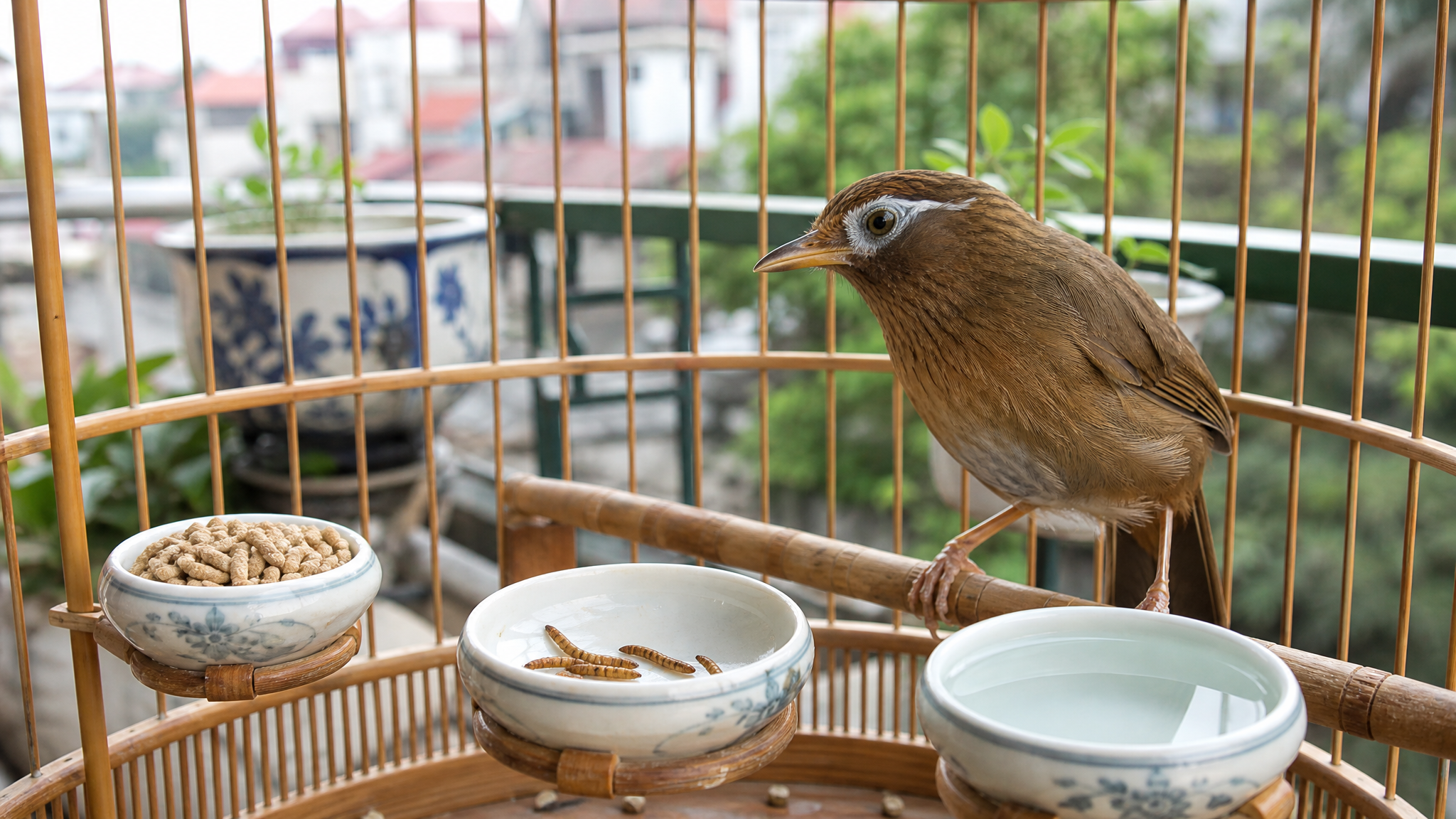 Họa mi trong lồng tre sạch bên chén sâu quy ít lượng