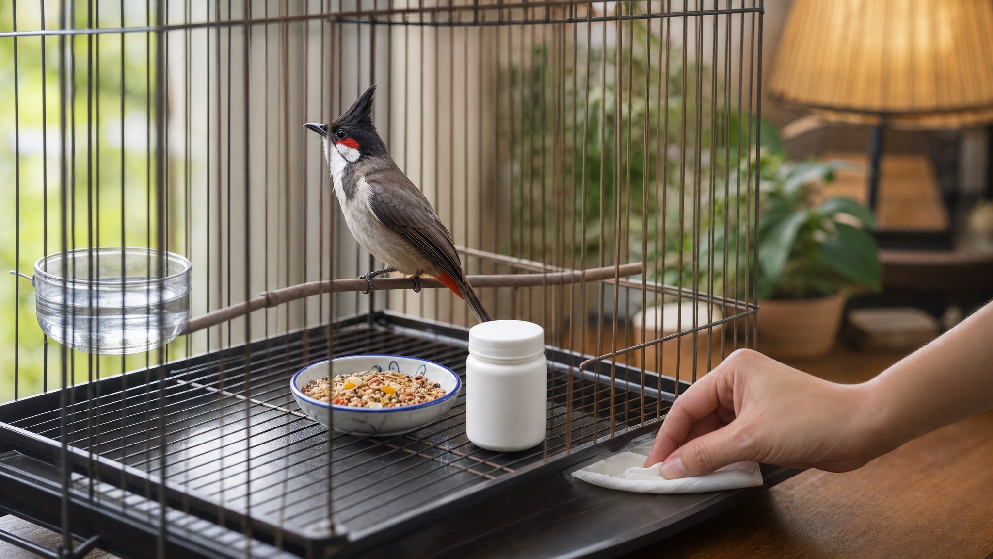 Cám quen nước sạch và lồng khô thoáng cho chim cảnh yếu đường ruột