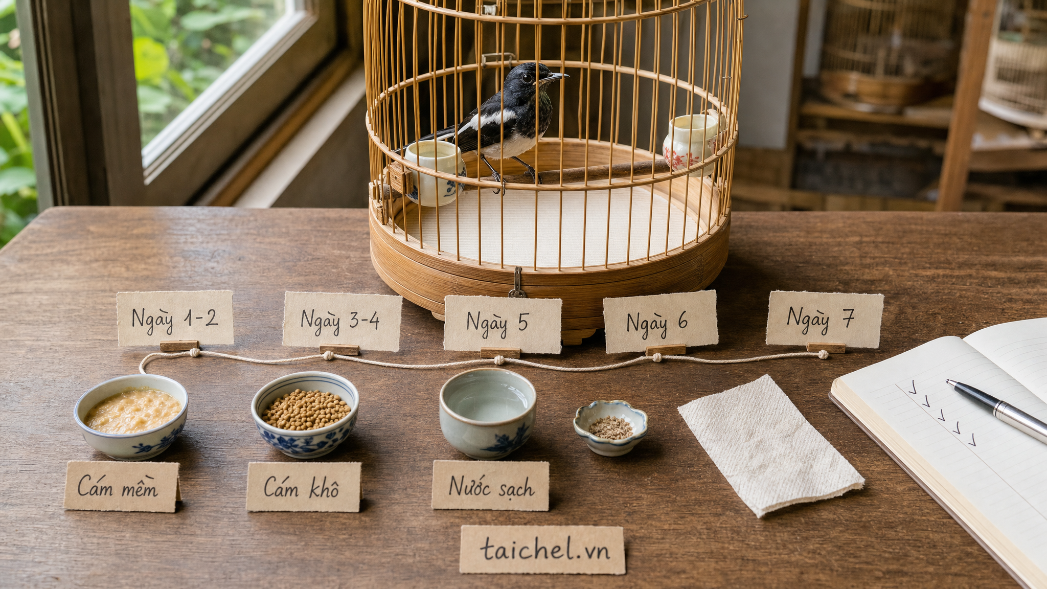 Infographic lộ trình 7 ngày cho chòe than non chuyền vào cám