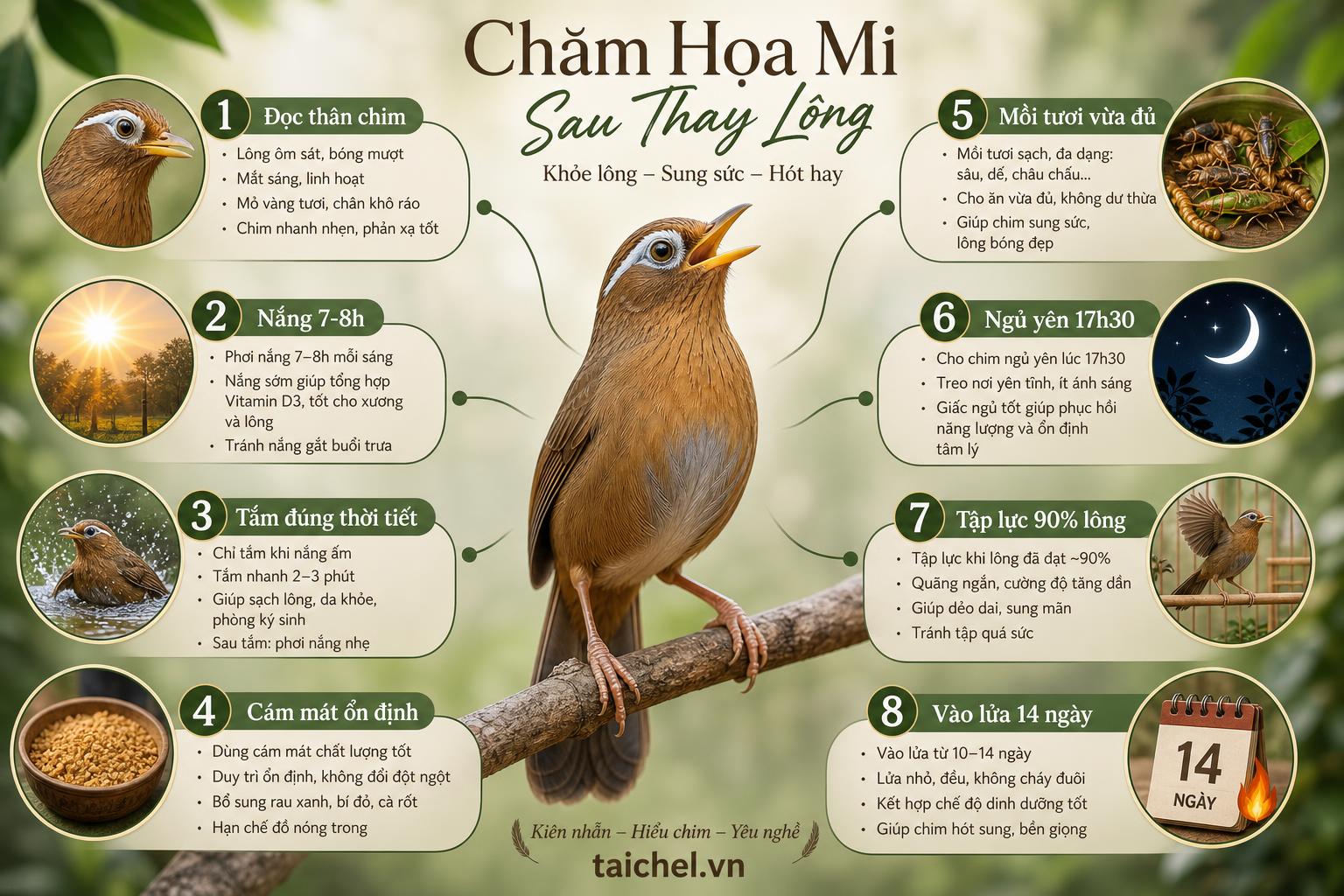 Infographic 8 nhánh chăm họa mi sau thay lông và vào lửa lại