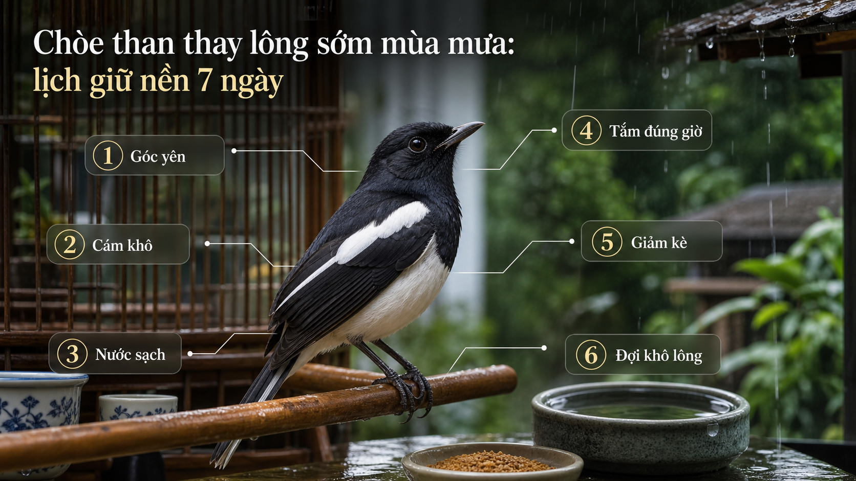 Infographic lịch giữ nền 7 ngày cho chòe than thay lông sớm mùa mưa