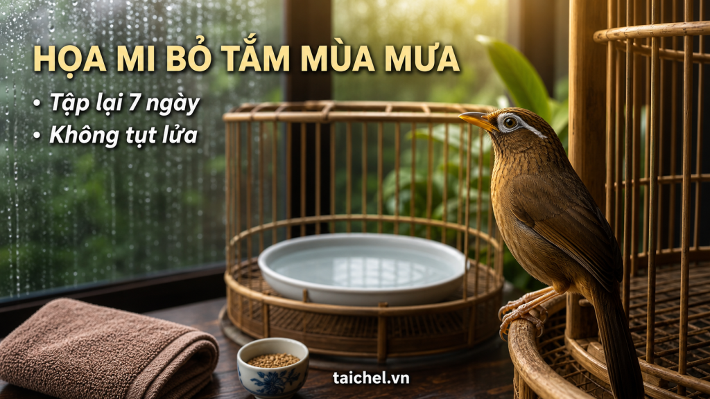Ảnh bìa họa mi bỏ tắm mùa mưa, tập lại 7 ngày không tụt lửa