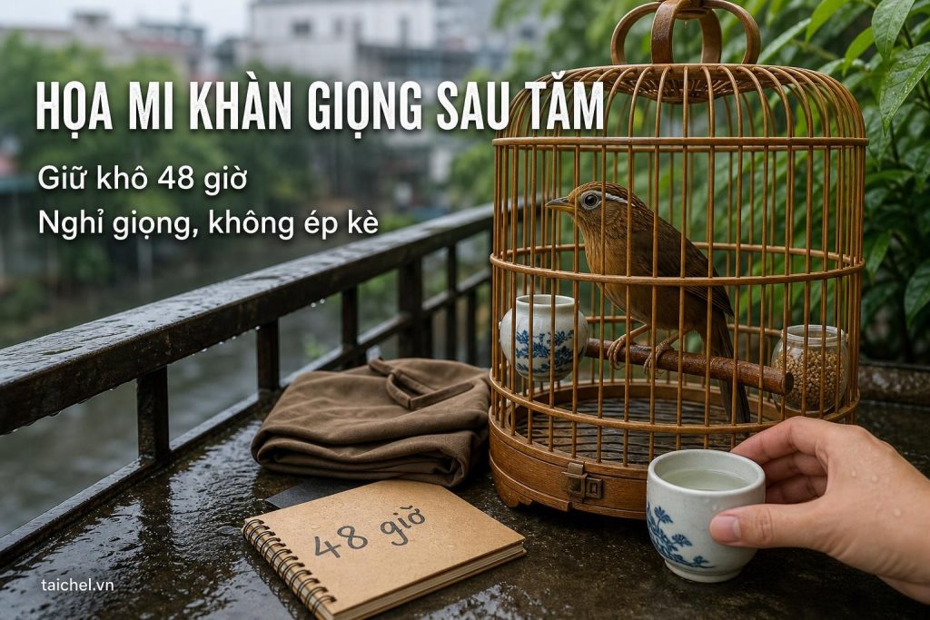 Ảnh bìa chim họa mi khàn giọng sau tắm mùa mưa, giữ khô 48 giờ không ép kè