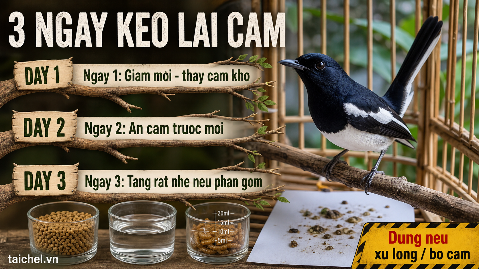 Infographic lịch 3 ngày kéo lại cám cho chòe than đi phân trắng sau mồi tươi