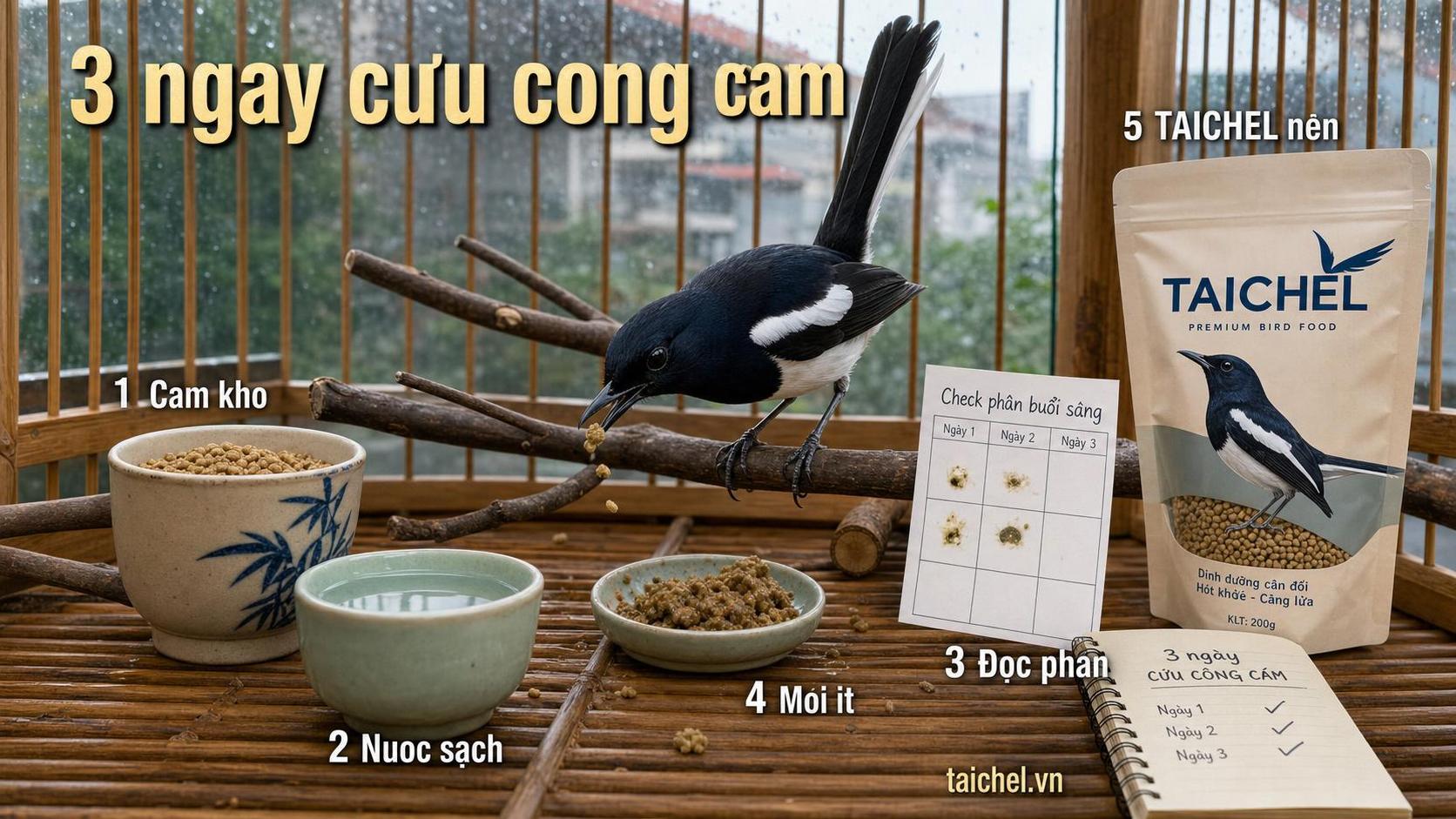 Infographic lịch 3 ngày cứu cóng cám khô cho chòe than mùa mưa
