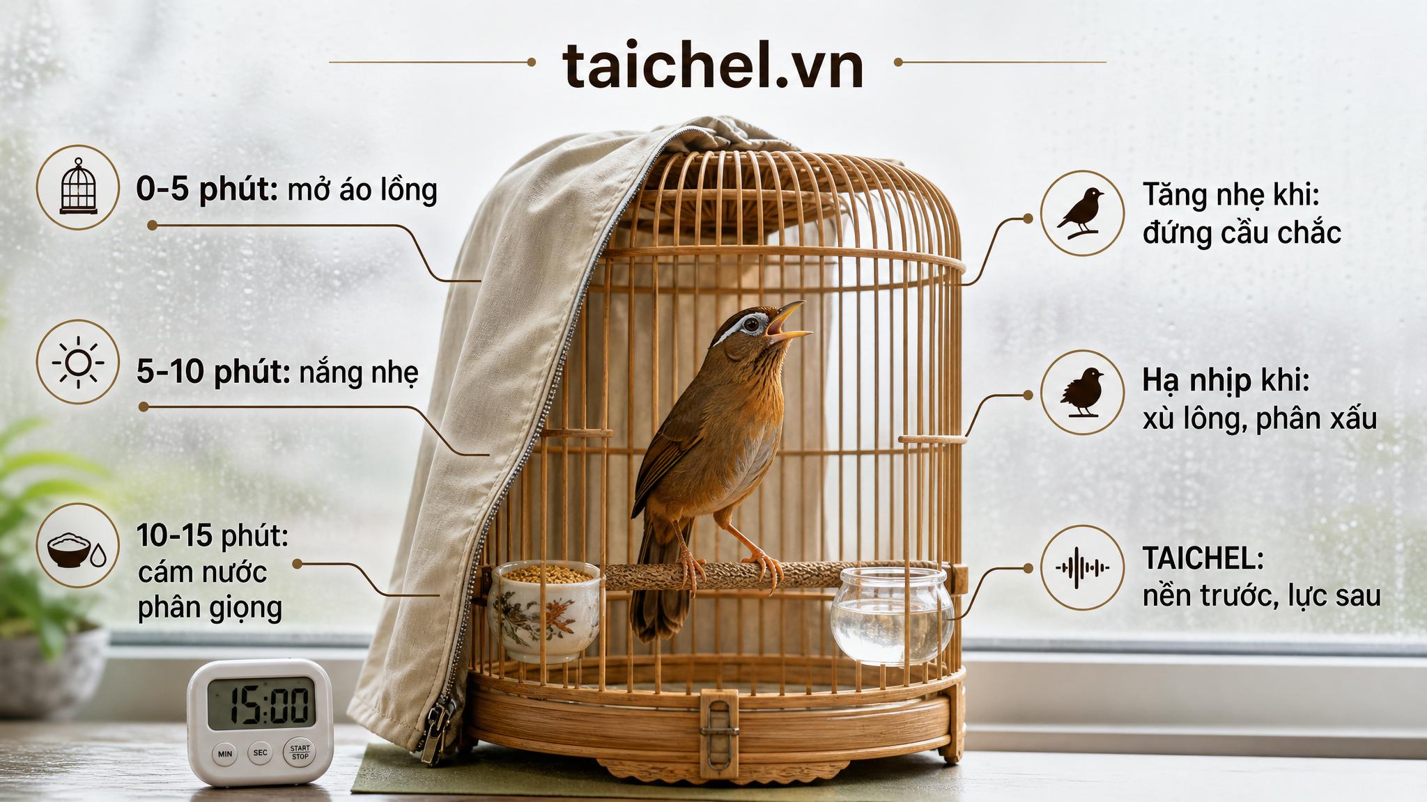 Infographic lịch 15 phút giữ lửa họa mi buổi sáng mùa mưa