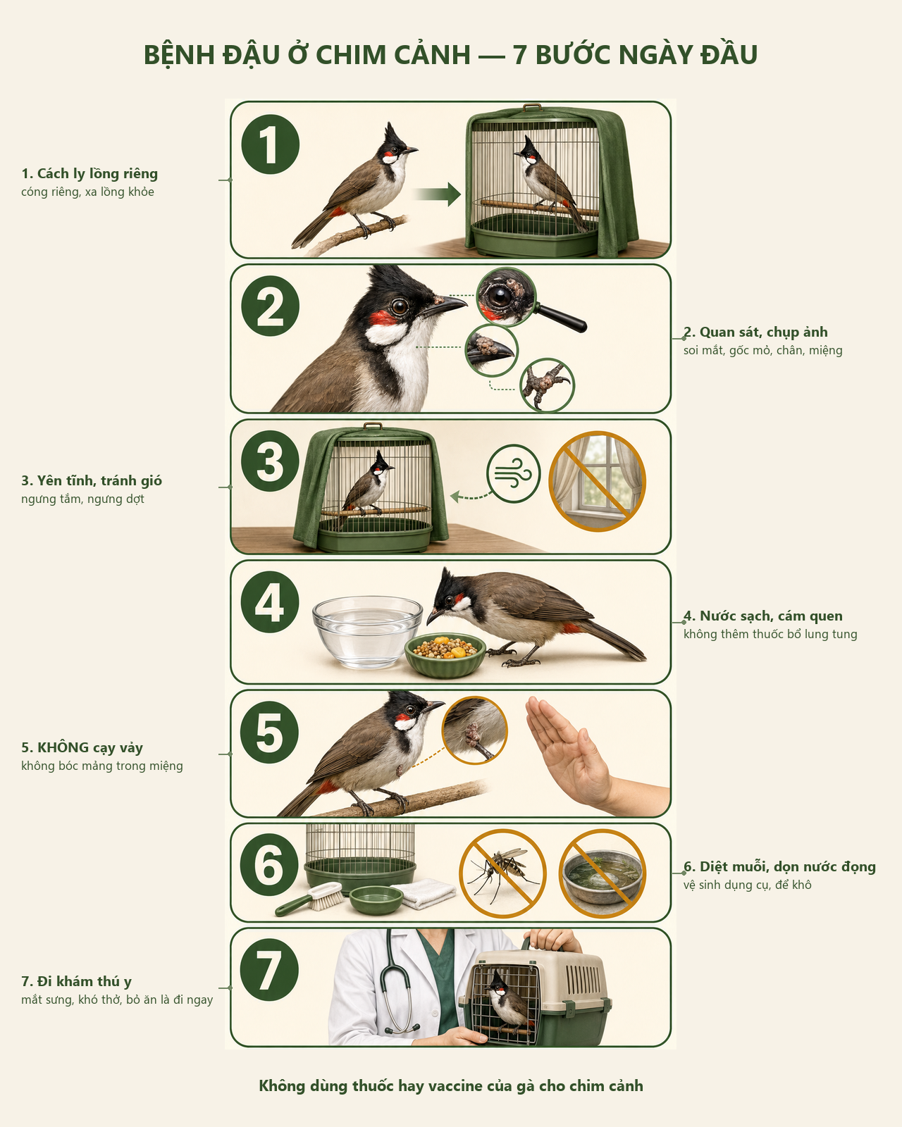 Infographic: Bệnh Đậu Ở Chim Cảnh: Kinh Nghiệm Xử Lý 7 Bước An Toàn