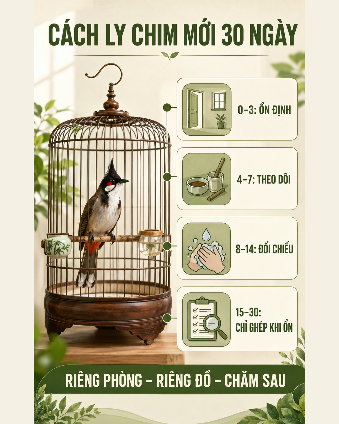 Infographic: Cách Ly Chim Mới Mua Về: Quy Trình 30 Ngày Trước Khi Nhập Đàn