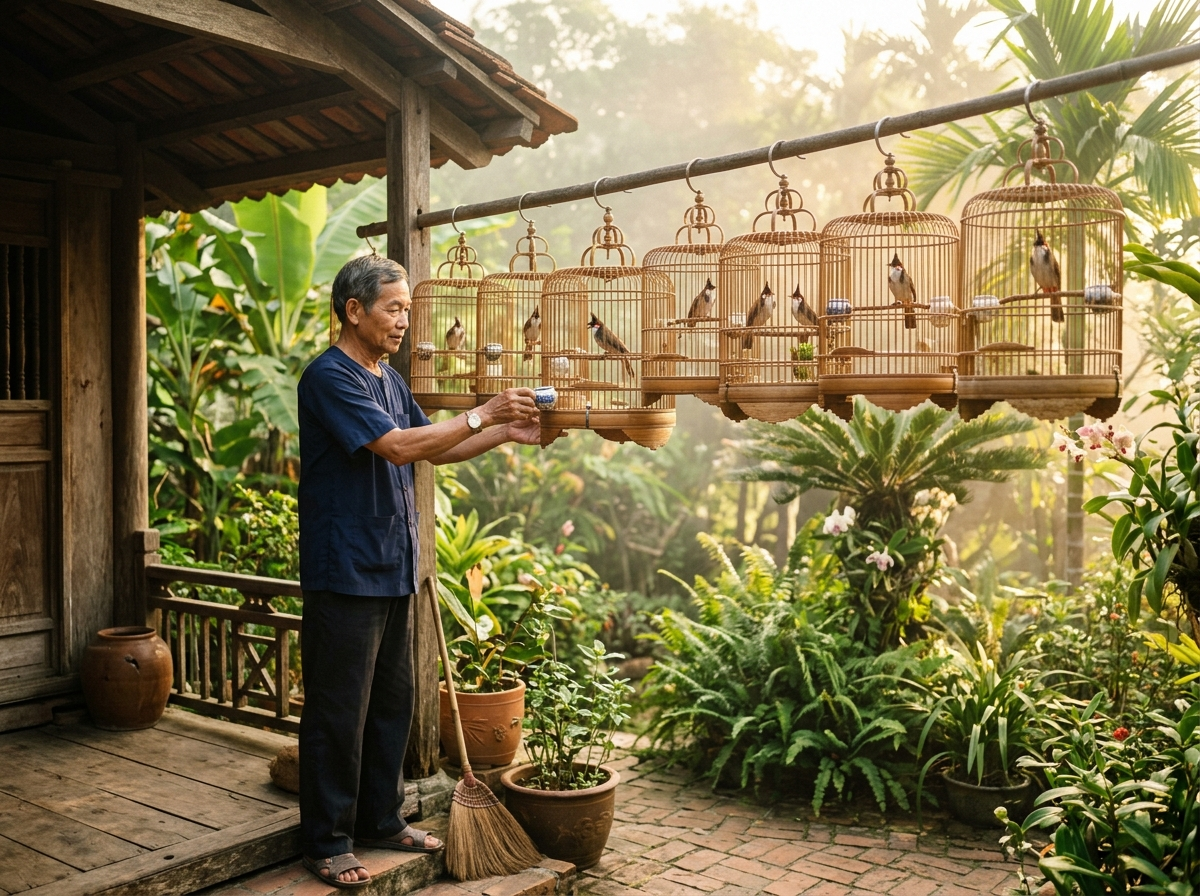 chào mào phơi nắng sáng và tập dượt sang lồng lực