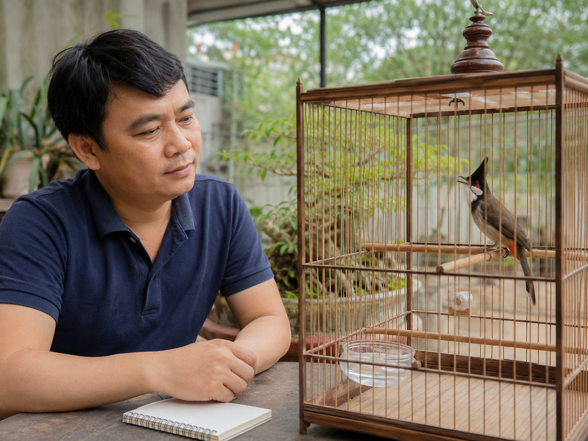 Người nuôi kiểm tra lông chào mào bằng quy trình quan sát 7 ngày