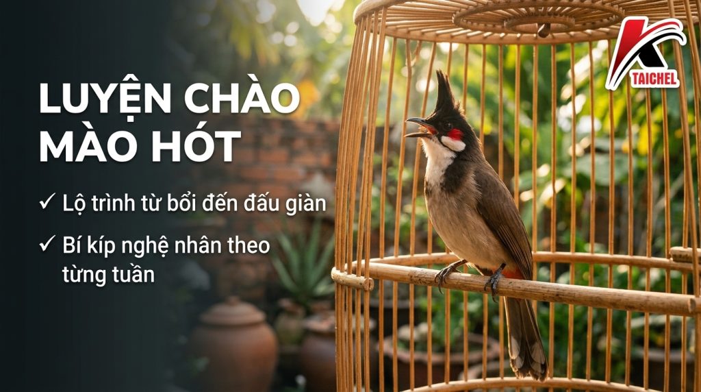 Ảnh bìa bài "Luyện Chào Mào Hót: Lộ Trình Từ Bổi Đến Hót Đấu Đúng Bài" — tiêu đề in trên ảnh cùng logo TAICHEL