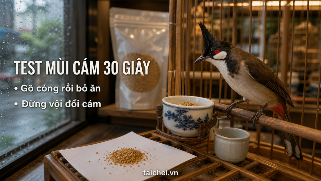 Ảnh bìa chào mào gõ cóng cám rồi bỏ ăn, test mùi cám 30 giây