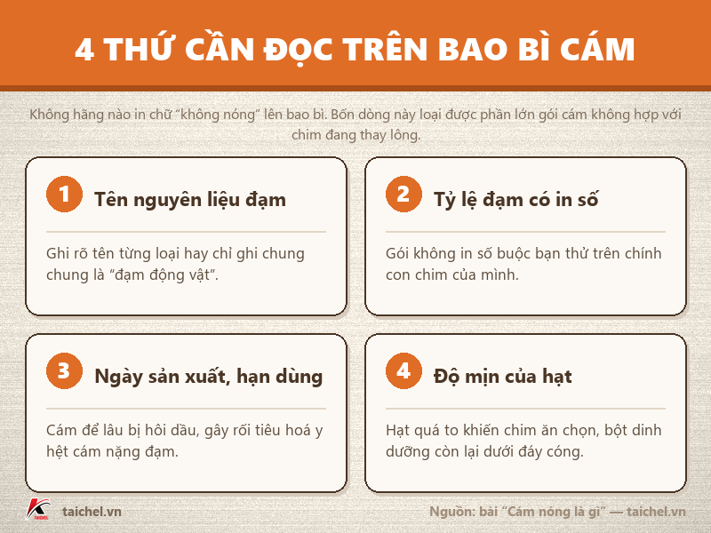 Bốn thông tin cần đọc trên bao bì cám chào mào trước khi mua