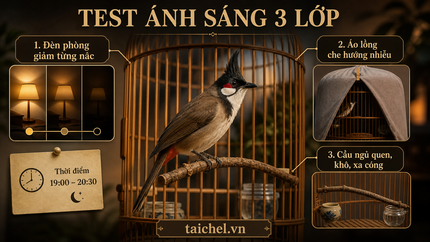 Infographic bậc thang ánh sáng 3 lớp cho chào mào giờ ngủ