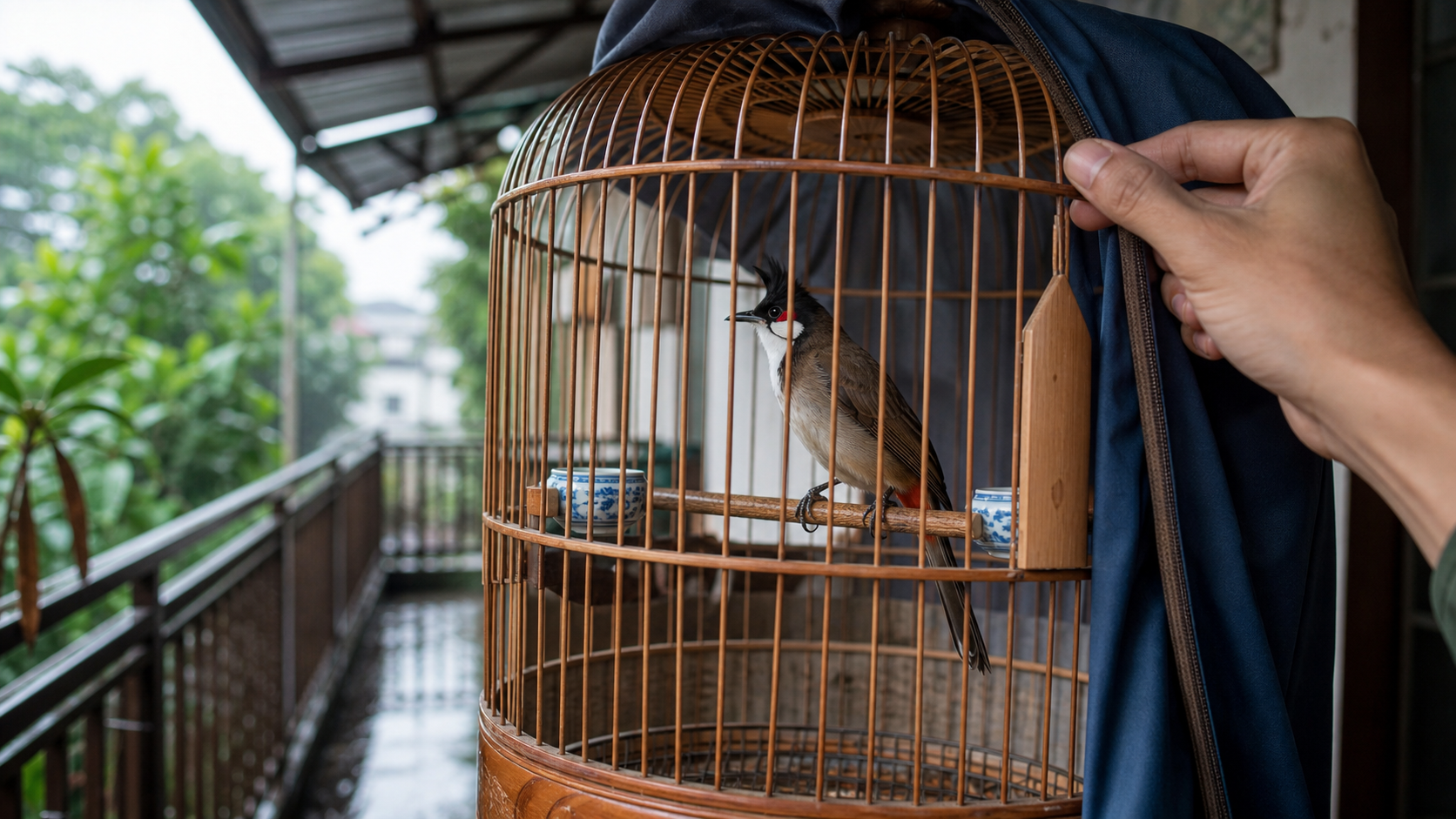 Điều chỉnh áo lồng cầu đậu và đáy lồng khô cho chào mào