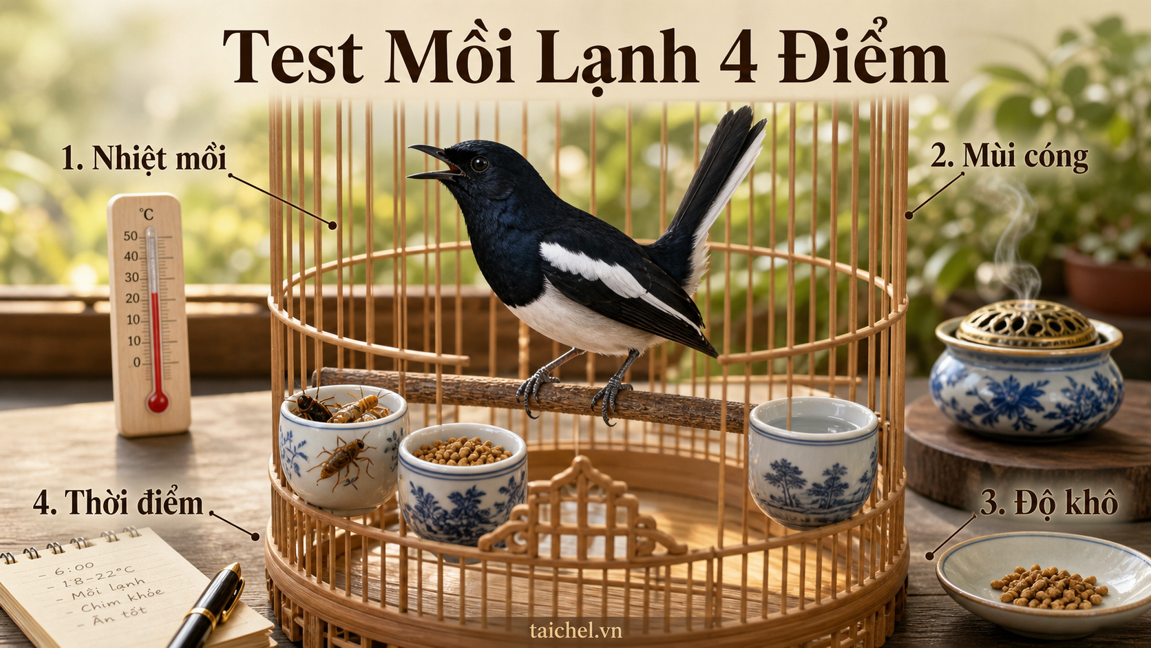 Infographic Test Mồi Lạnh 4 Điểm cho chòe than gắp mồi tươi rồi nhả