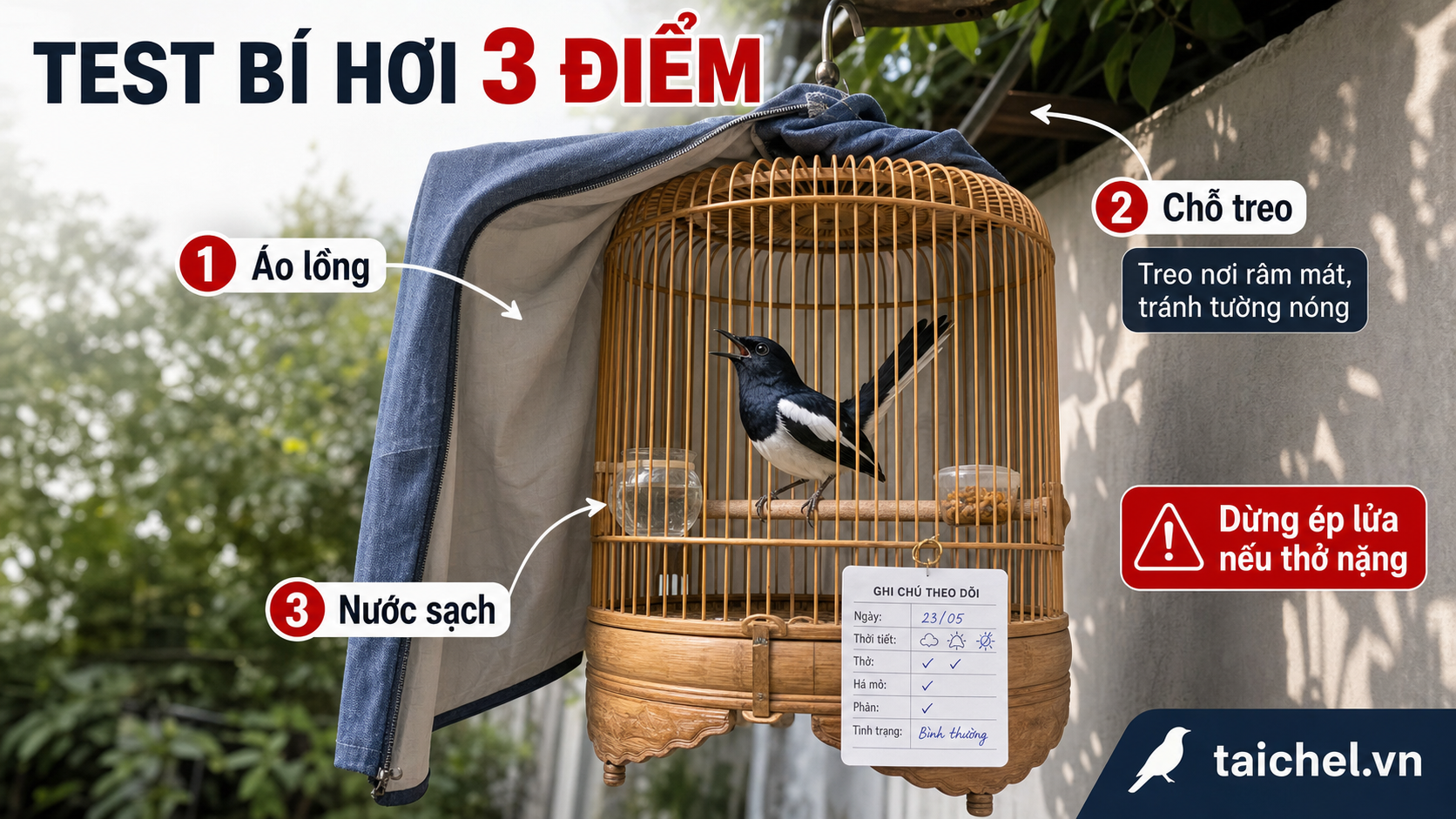 Infographic test bí hơi 3 điểm cho chòe than há mỏ trong áo lồng
