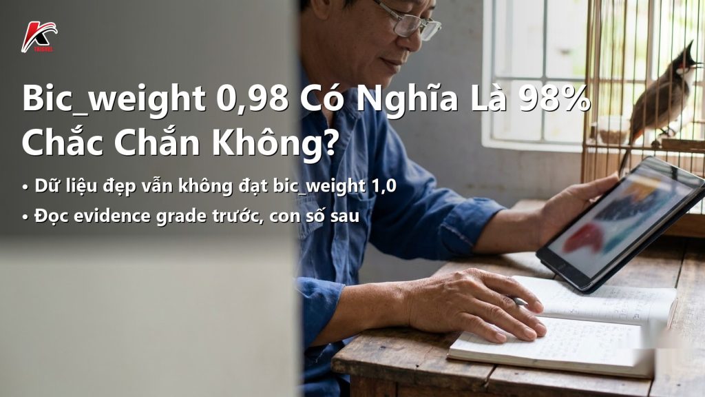 Người nuôi đối chiếu kết quả phân tích trên máy tính bảng với sổ tay ghi chép, chào mào trong lồng phía sau