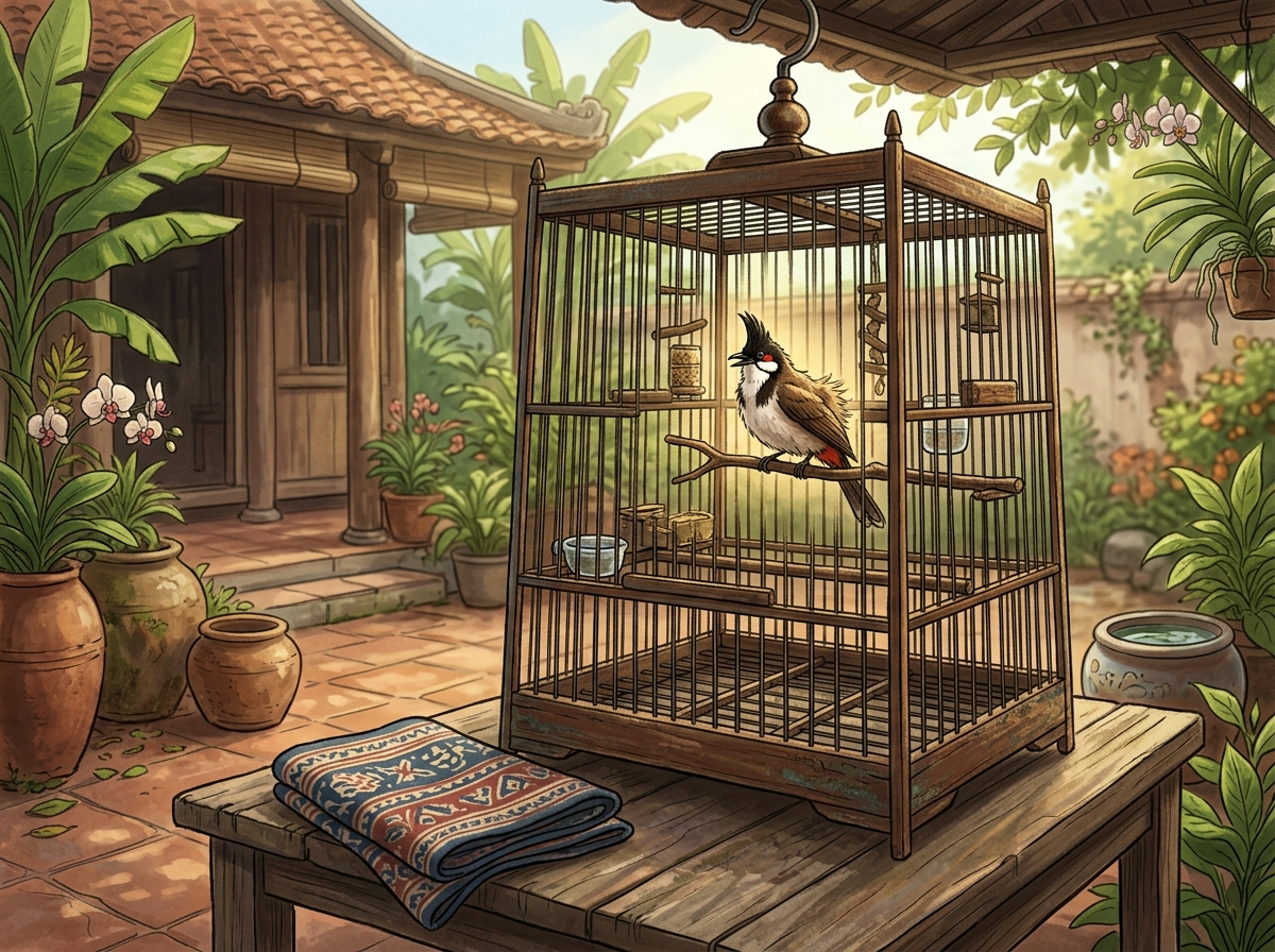 Ép nắng trong lồng lực 1m giúp chào mào tiêu hao năng lượng thừa, hạ lửa nhanh và dễ rớt lông cứng