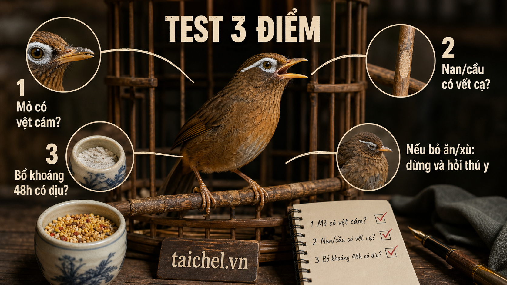 Infographic test 3 điểm khi họa mi mài mỏ vào nan lồng