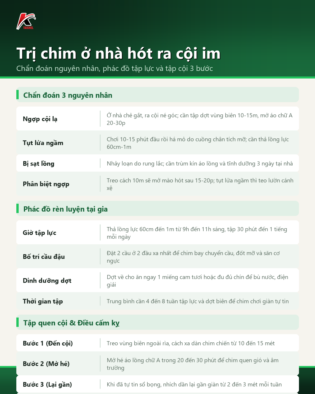 Infographic tóm tắt Trị chim ở nhà hót ra cội im: Chẩn đoán nguyên nhân, phác đồ tập lực và tập cội 3 bước