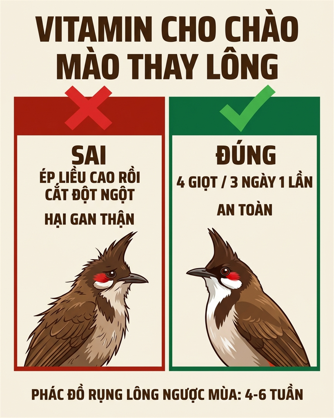 Infographic: Vitamin Cho Chào Mào Thay Lông: Liều Đúng Không Ép, Tránh Cách Kích Sốc Hại Chim